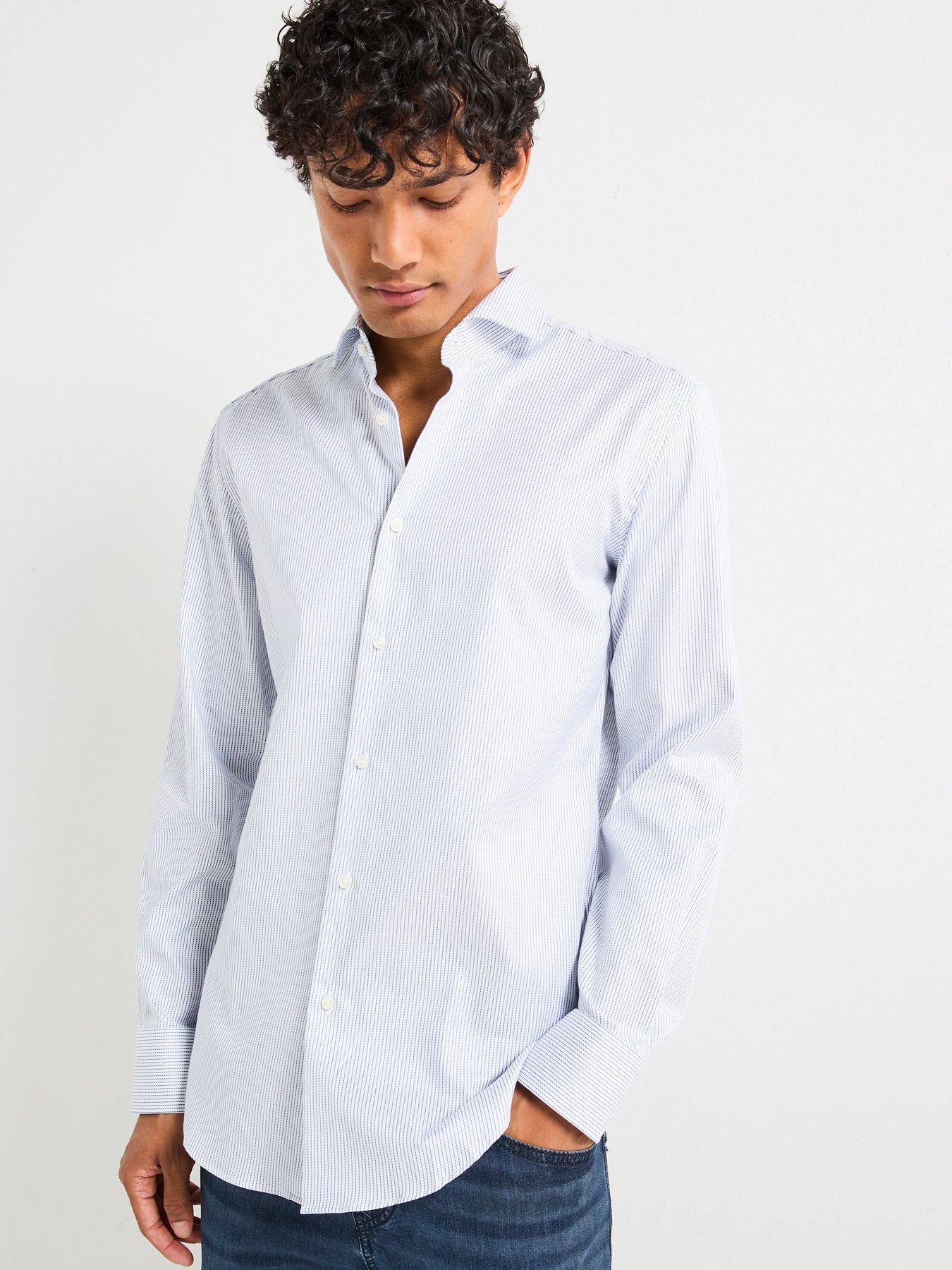 undefined H-Hank Spread Collar Slim Fit Stripe Shirt - Blue