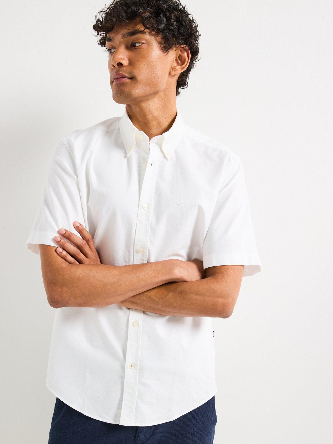 undefined H-Liam Regular Fit Oxford Logo Short Sleeve Shirt - White