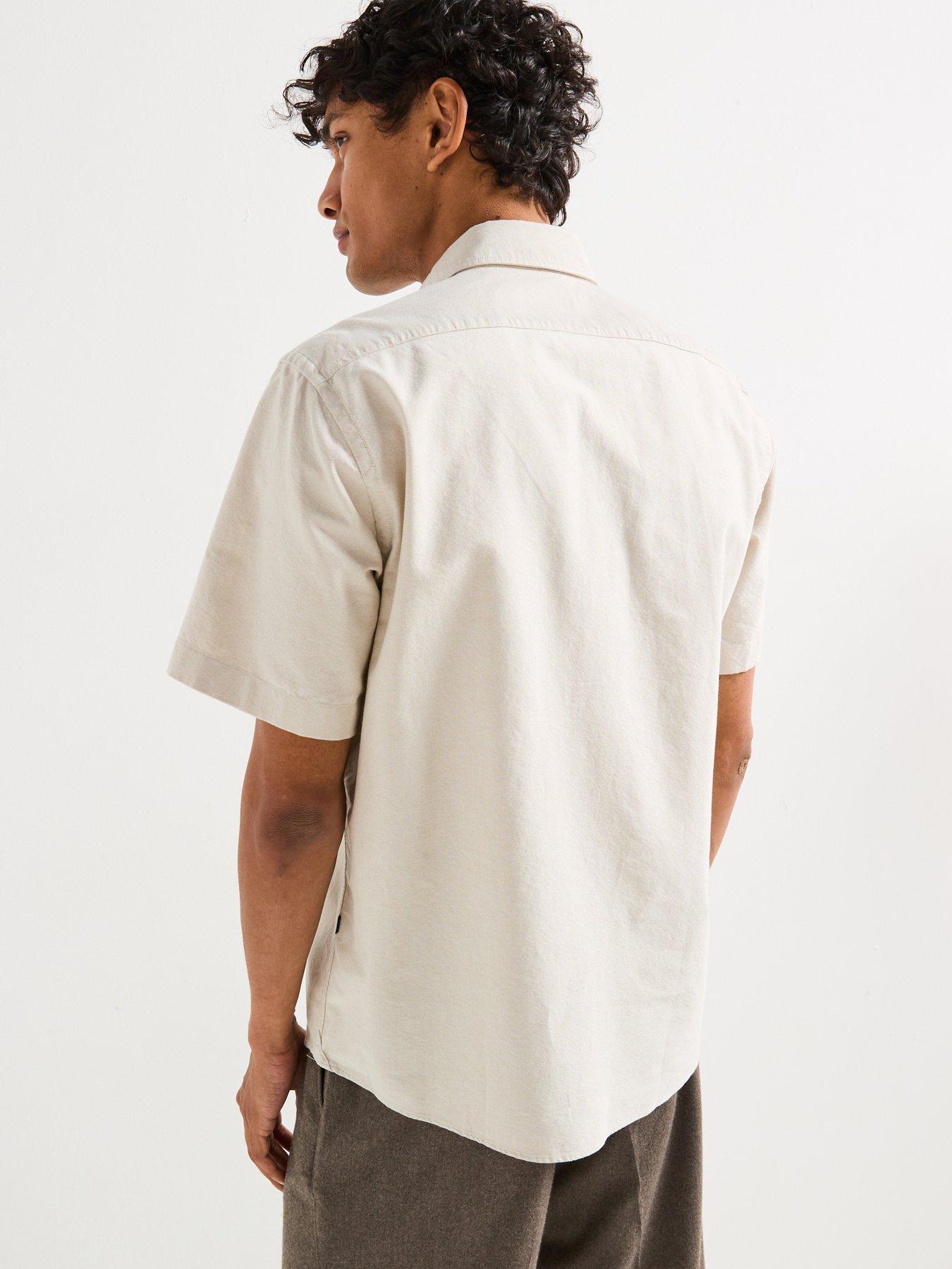 Image 2 of 5 of BOSS H-Liam Regular Fit Oxford Logo Short Sleeve Shirt - Light Beige