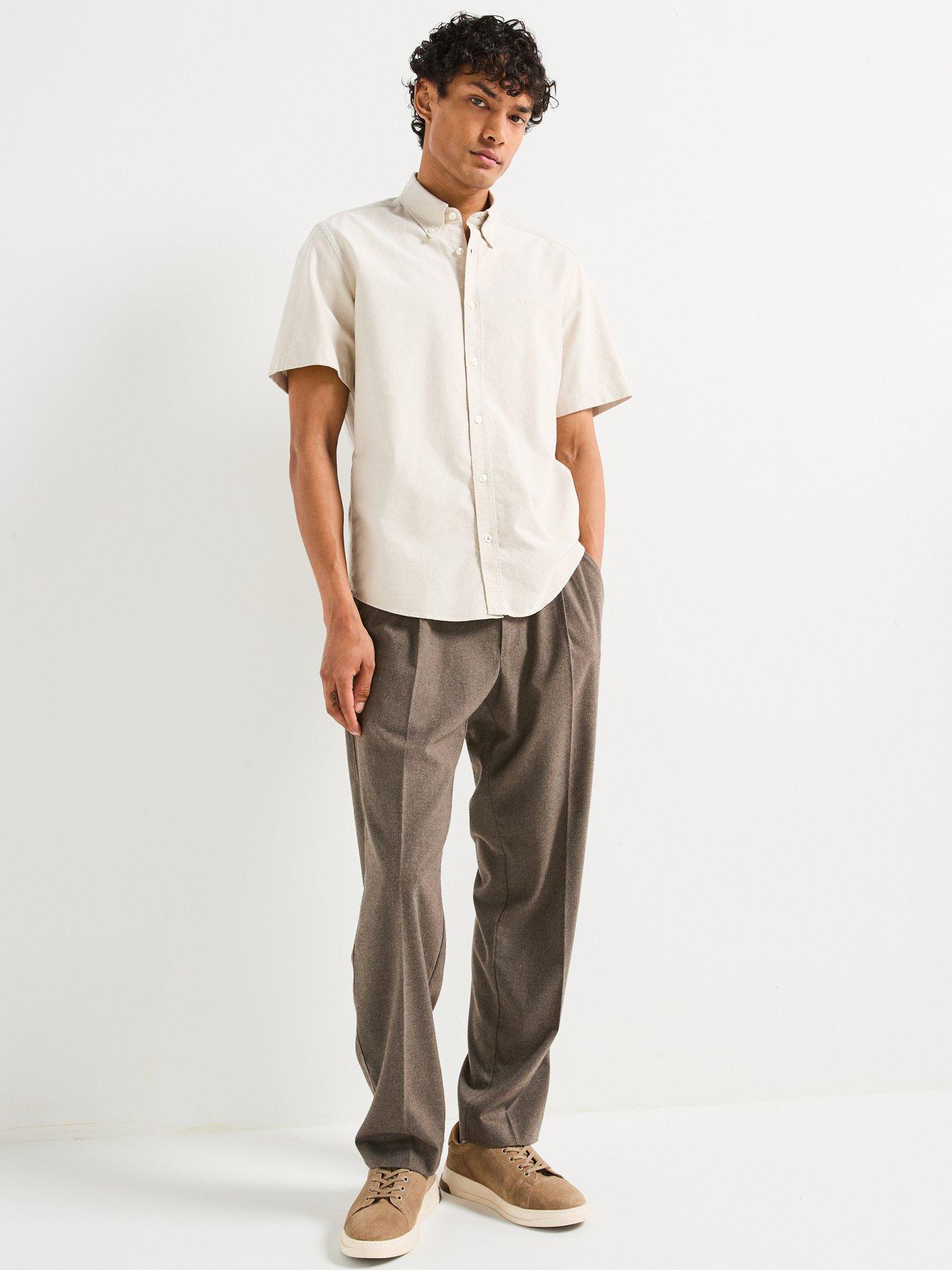 Image 3 of 5 of BOSS H-Liam Regular Fit Oxford Logo Short Sleeve Shirt - Light Beige