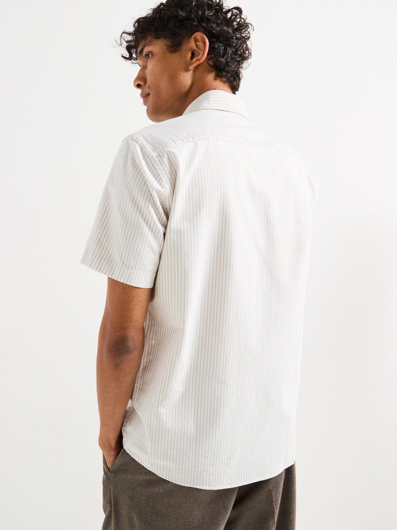 Image 2 of 4 of BOSS H-Roan 252 Slim Fit Oxford Stripe Short Sleeve Shirt - Light Beige