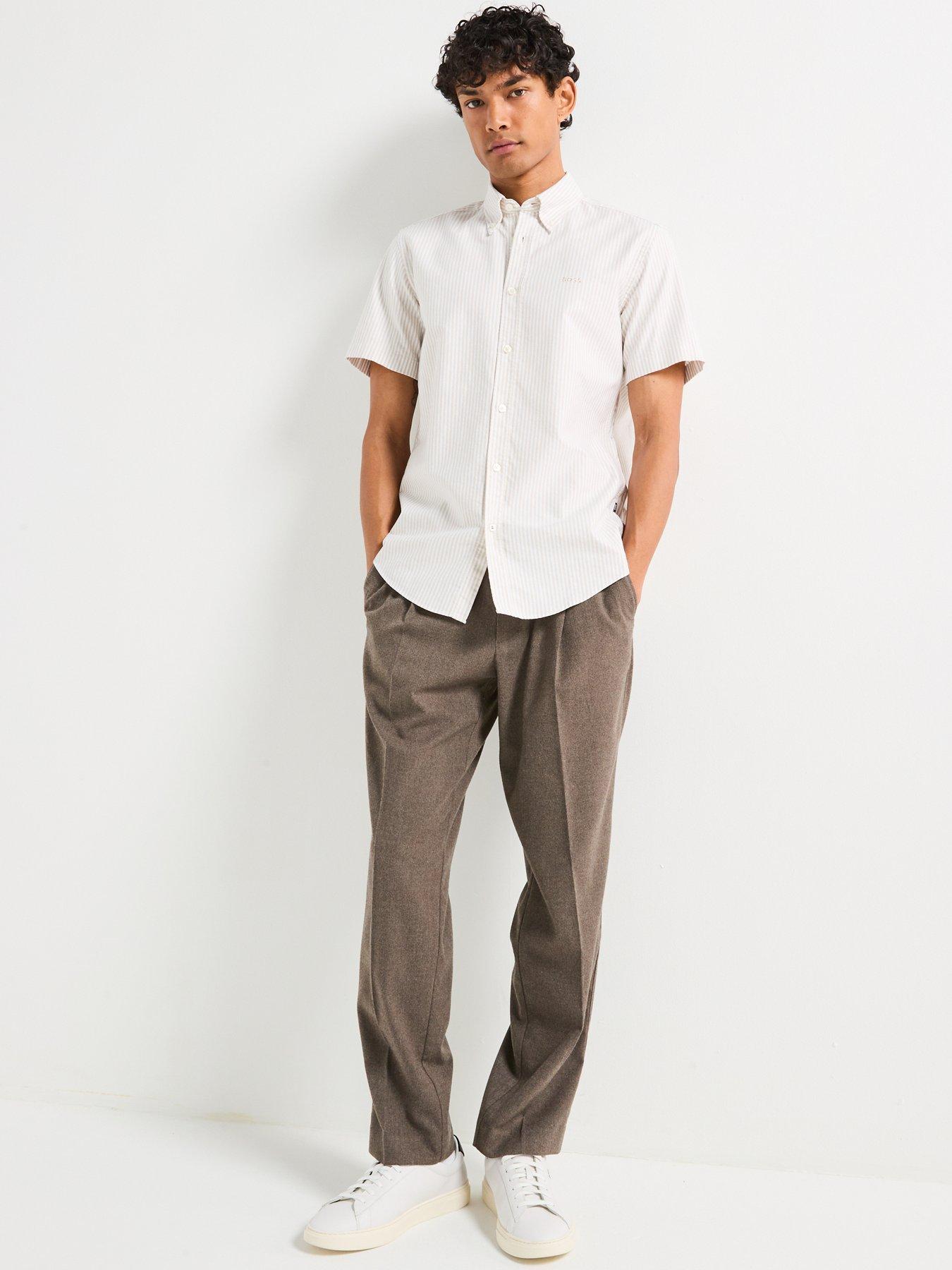 Image 3 of 4 of BOSS H-Roan 252 Slim Fit Oxford Stripe Short Sleeve Shirt - Light Beige