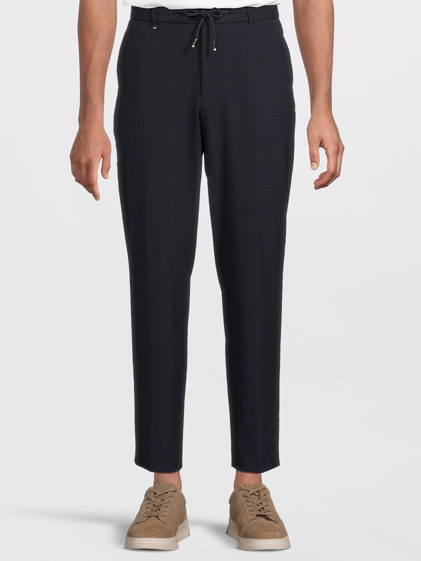 undefined Boss C-perin 252 Tapered Fit Seersucker Trousers-navy