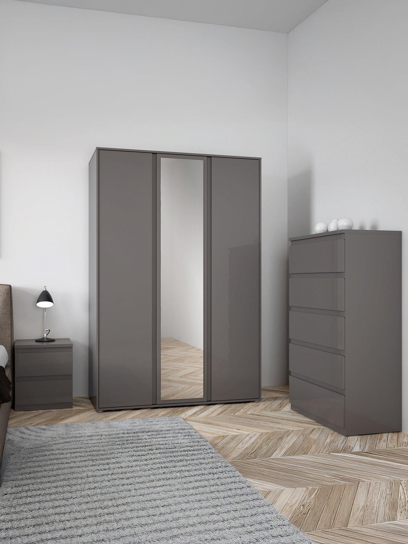undefined Layton 3 Piece Package - 3 Door Mirrored Wardrobe, 5 Drawer Chest and 2 Drawer Bedside Chest - FSC® Certified