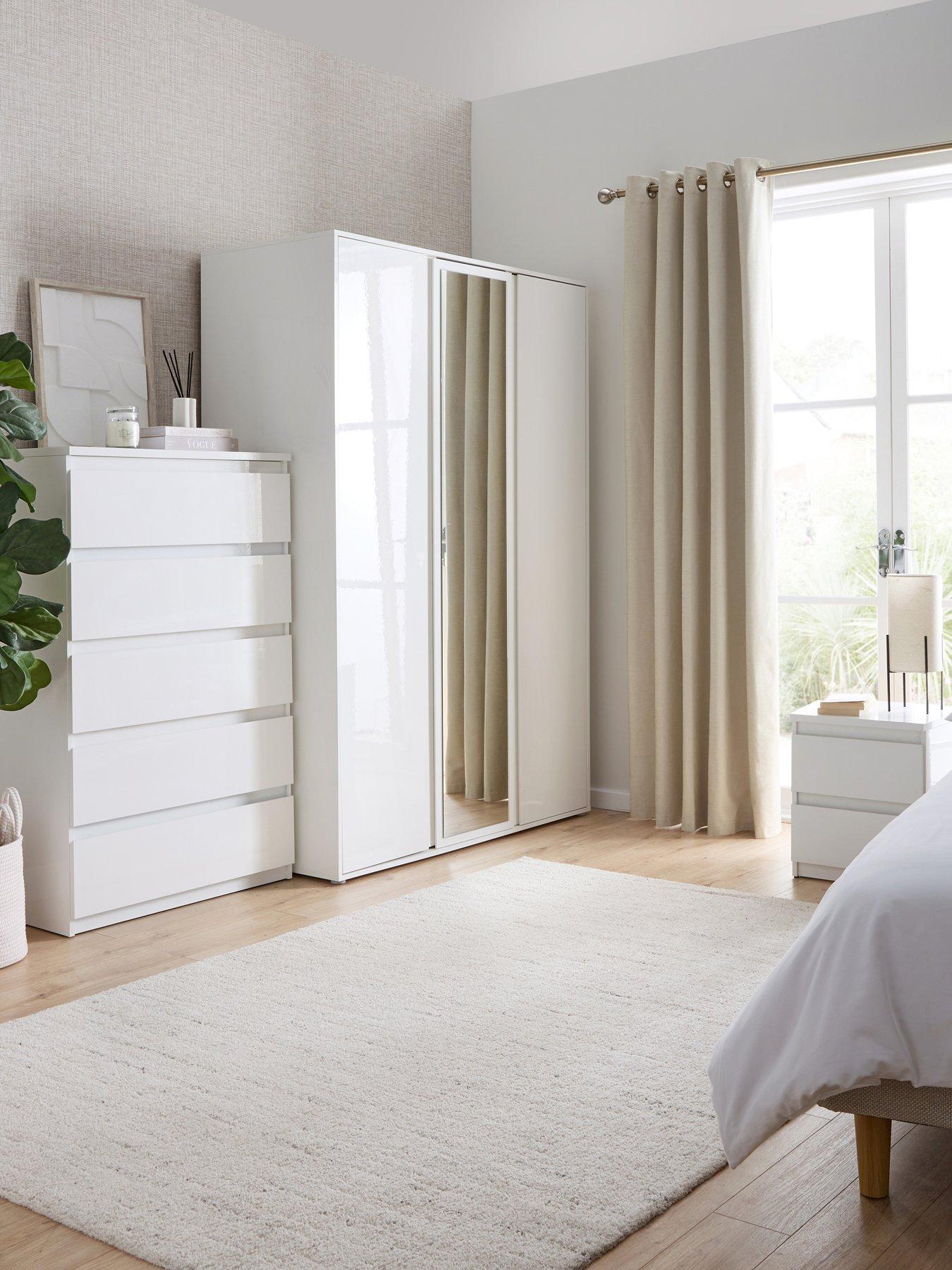 undefined Layton 3 Piece Gloss Package - 3 Door Mirrored Wardrobe, 5 Drawer Chest and 2 Drawer Bedside Chest - FSC® Certified