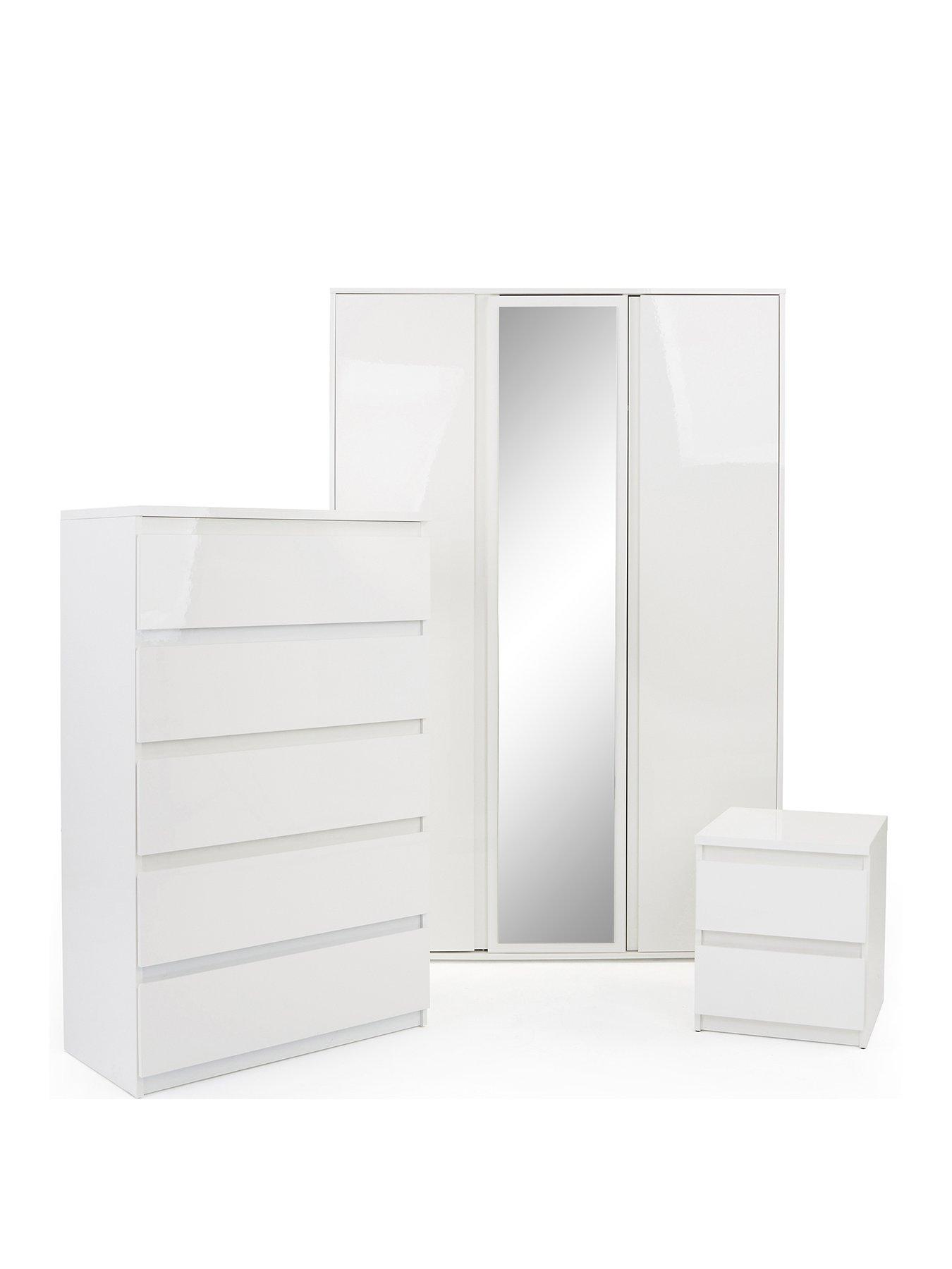 Image 2 of 6 of Very Home Layton&nbsp;3 Piece Gloss&nbsp;Package - 3 Door Mirrored&nbsp;Wardrobe, 5 Drawer Chest and 2 Drawer Bedside Chest - FSC&reg; Certified