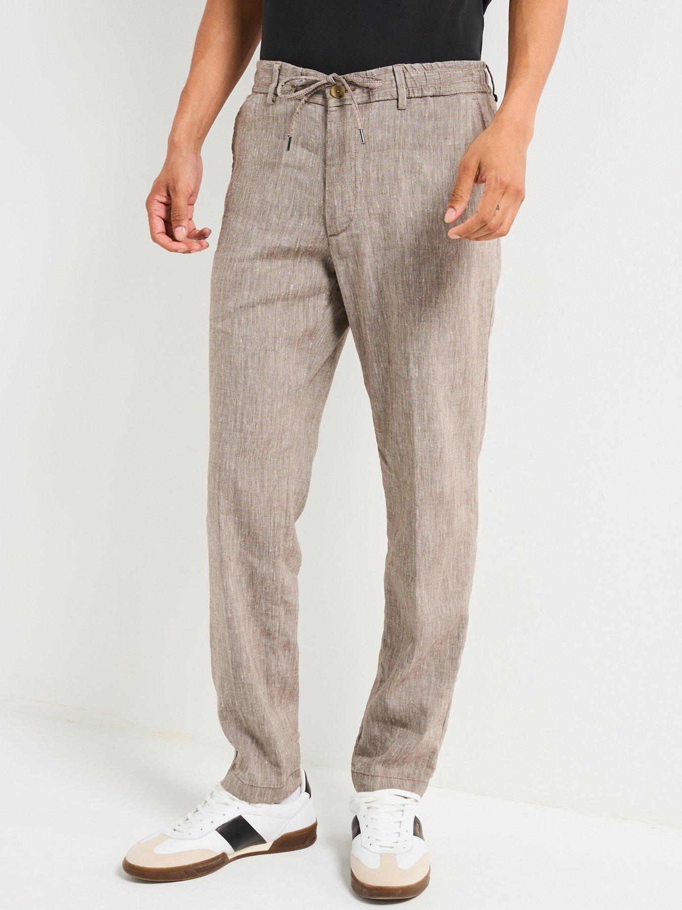 undefined C-Kane Regular Fit Drawstring Linen Trousers - Brown