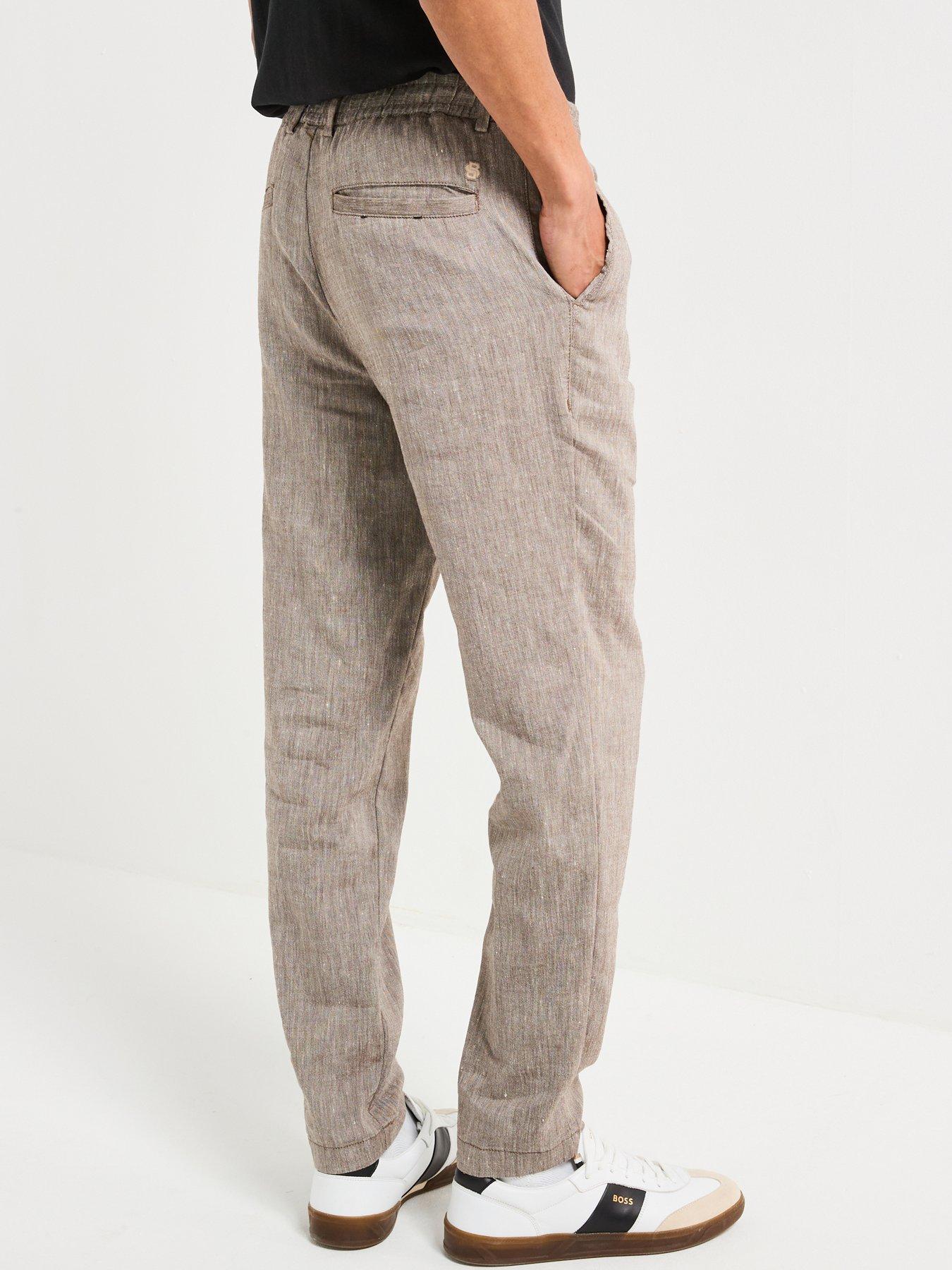 Image 2 of 4 of BOSS C-Kane Regular Fit Drawstring Linen Trousers - Brown