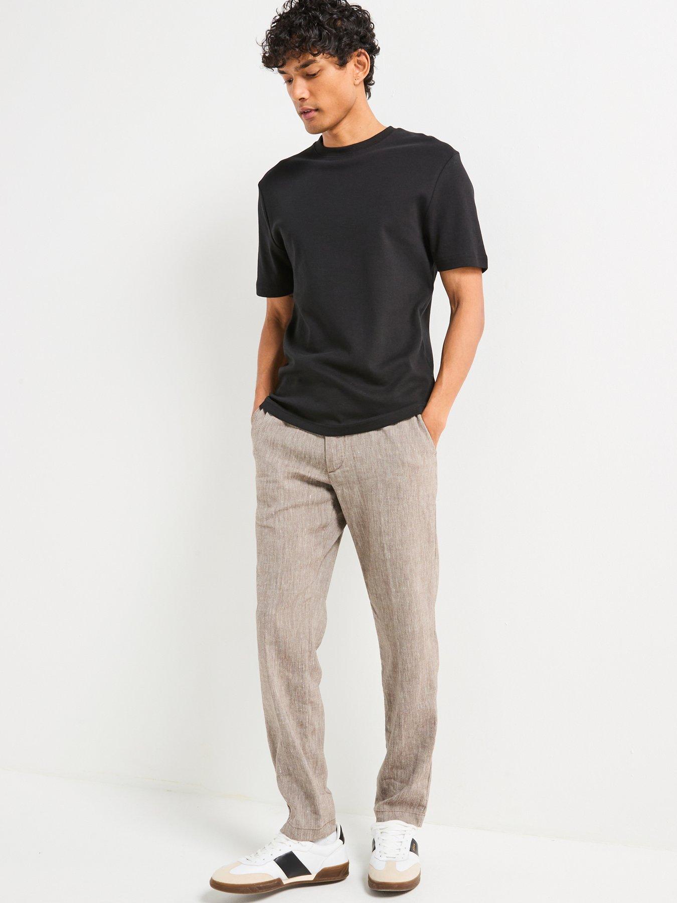 Image 3 of 4 of BOSS C-Kane Regular Fit Drawstring Linen Trousers - Brown