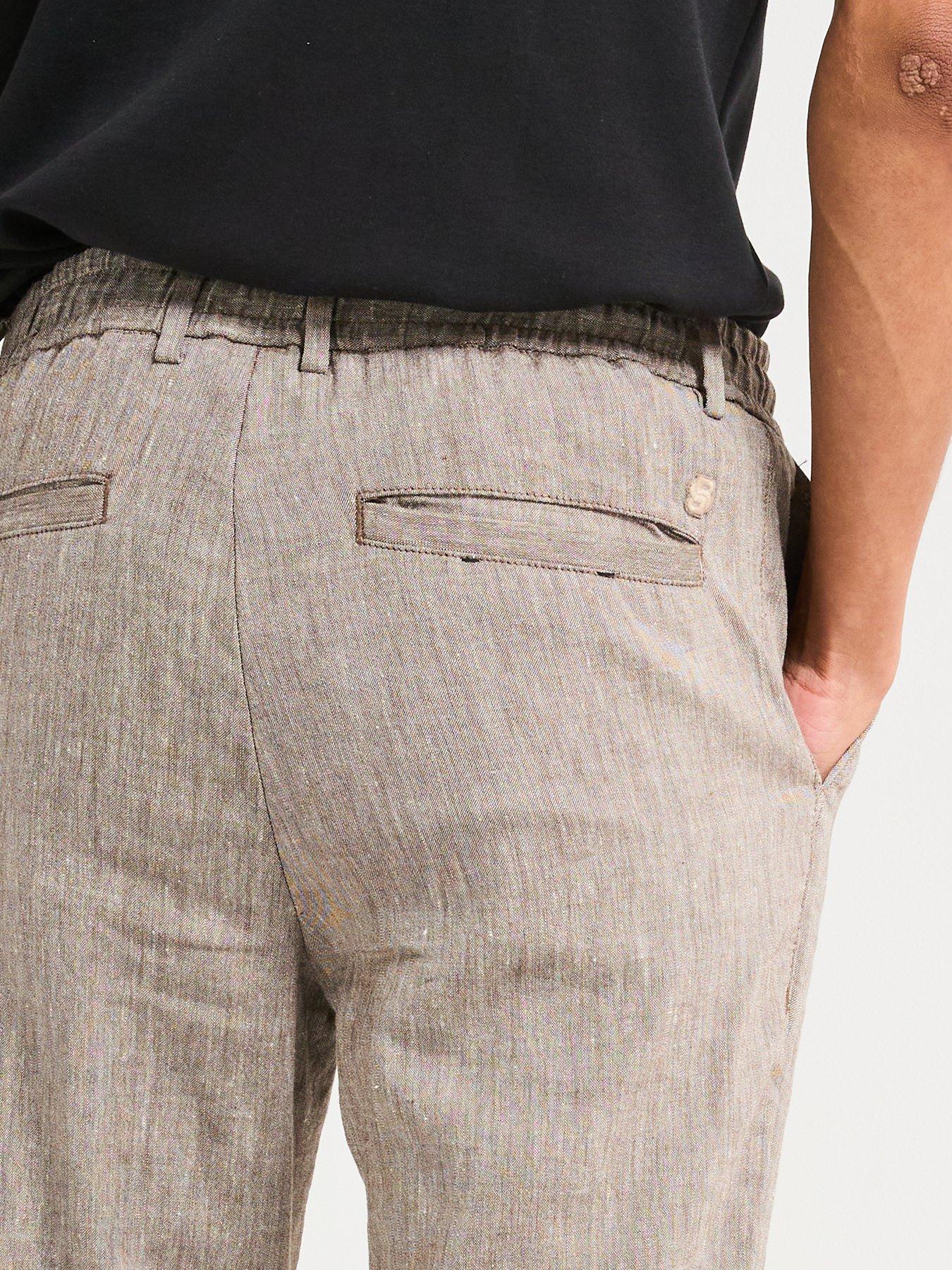 Image 4 of 4 of BOSS C-Kane Regular Fit Drawstring Linen Trousers - Brown