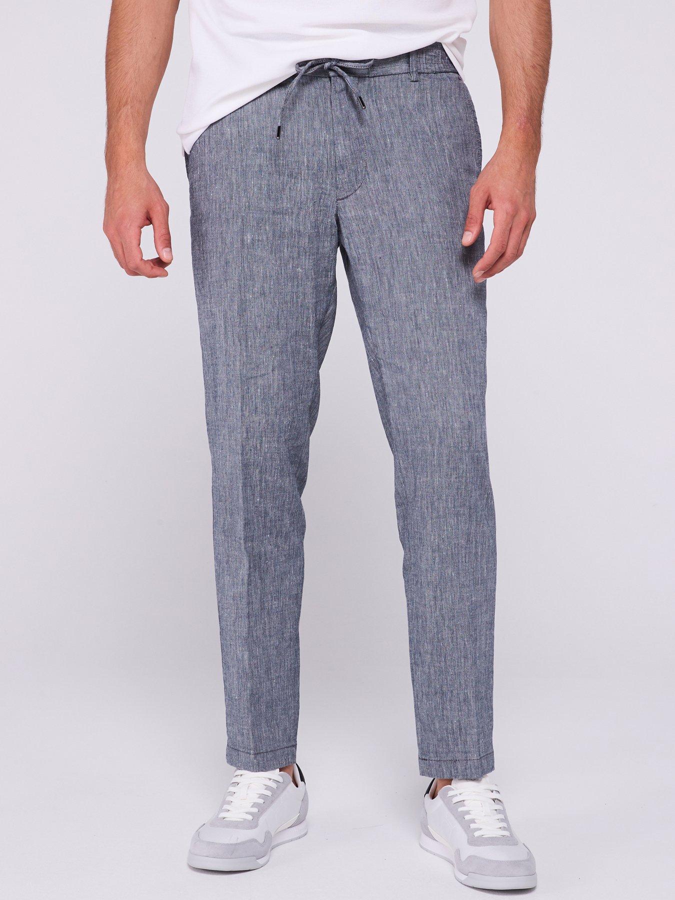 undefined C-kane Regular Fit Drawstring Linen Trousers-navy