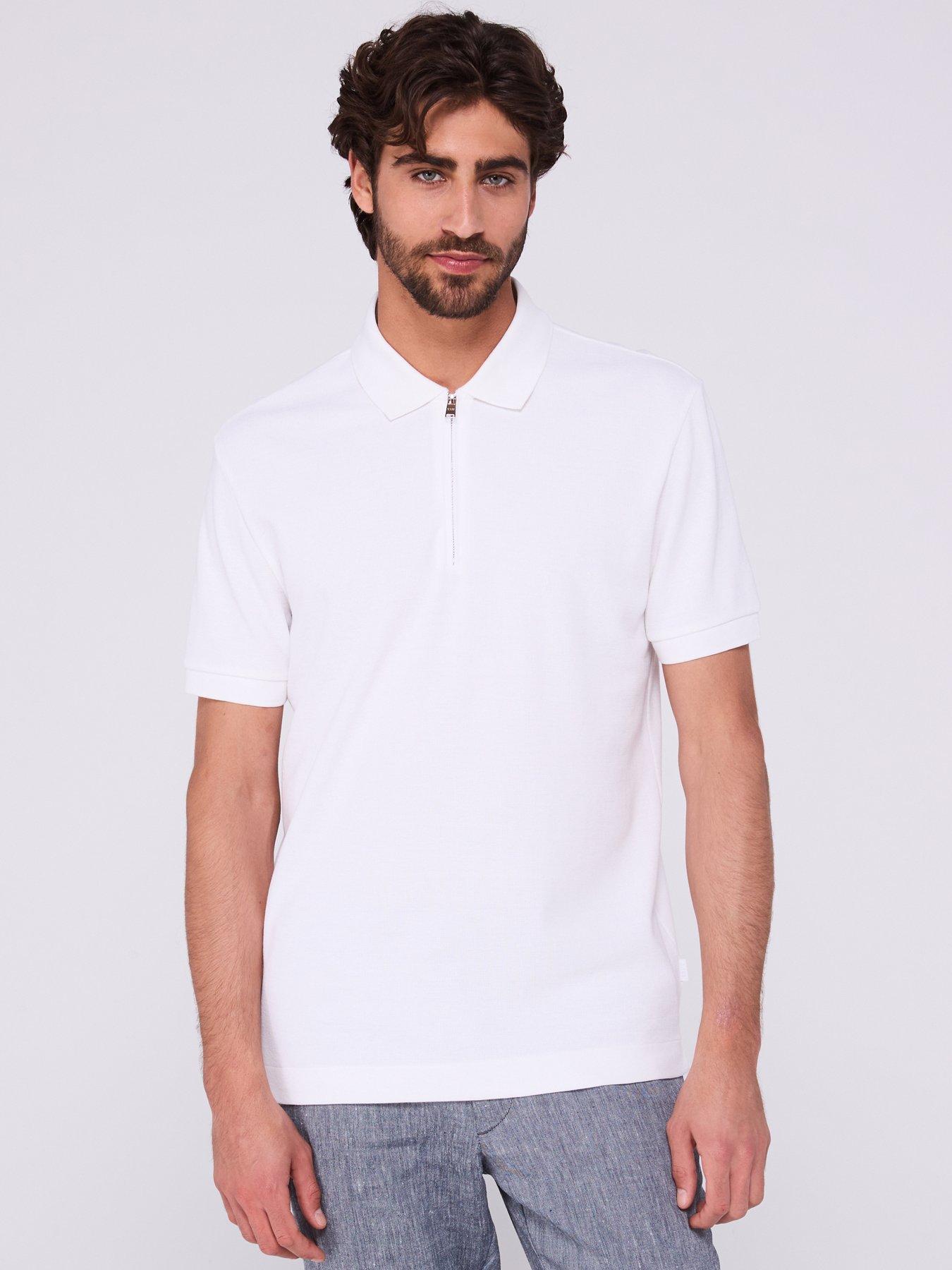 undefined H-Paras 120 Regular Fit 1/4 Zip Polo Shirt - White