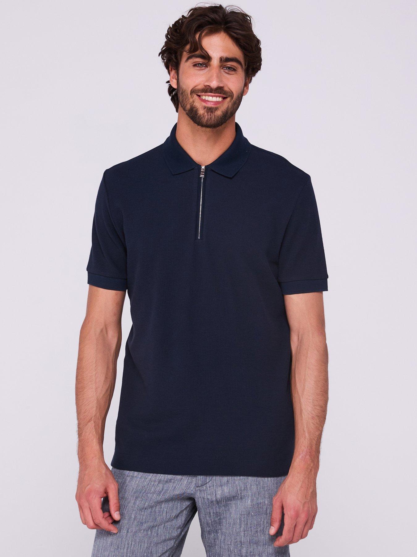undefined H-Paras 120 Regular Fit 1/4 Zip Polo Shirt - Dark Blue