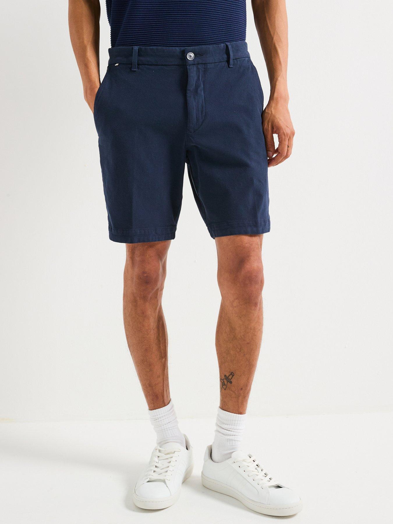 undefined H-Kane Slim Fit Pique Textured Shorts - Dark Blue