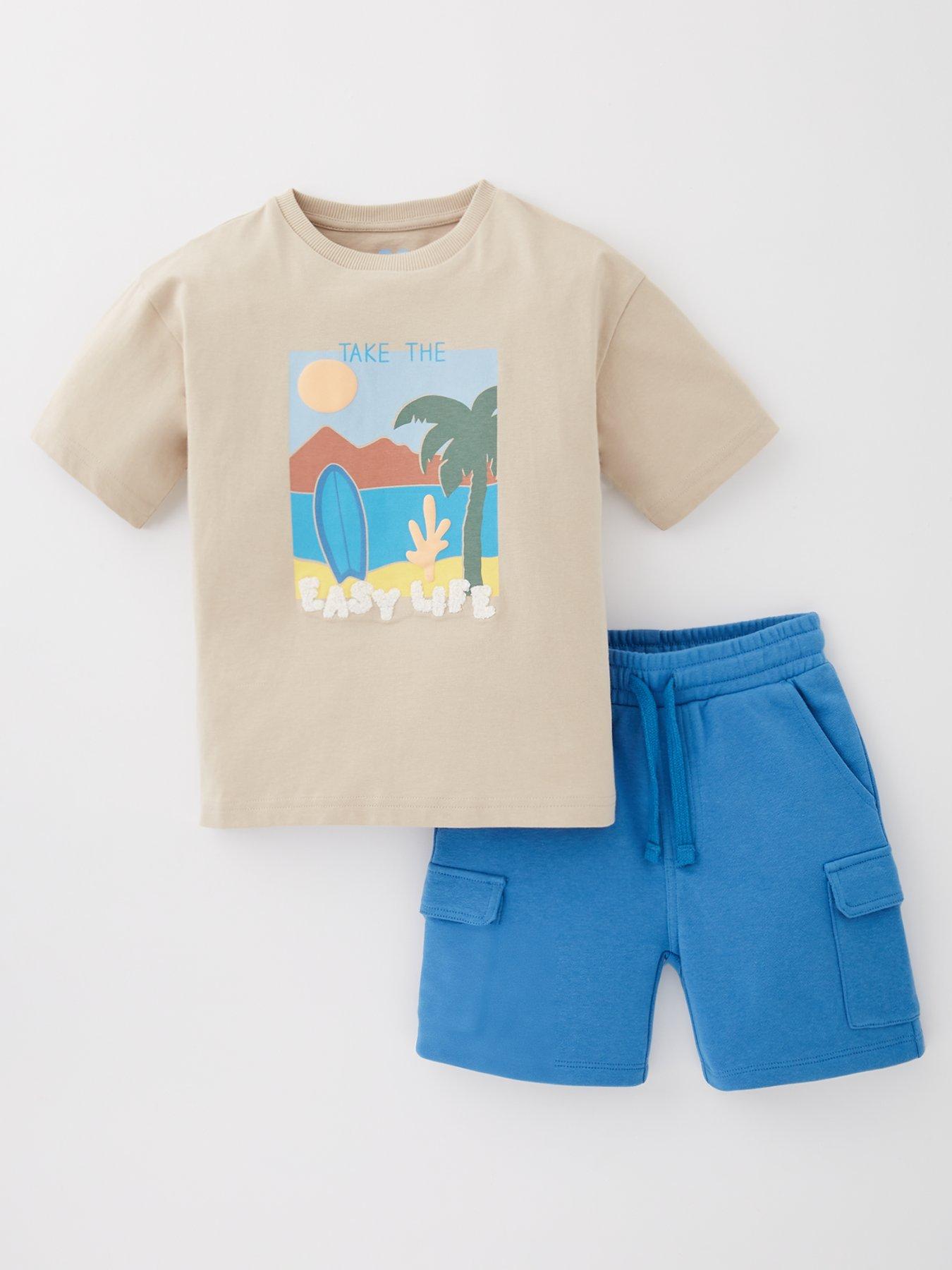 undefined Boys Boucle Chest Graphic T-Shirt and Short Set - Blue