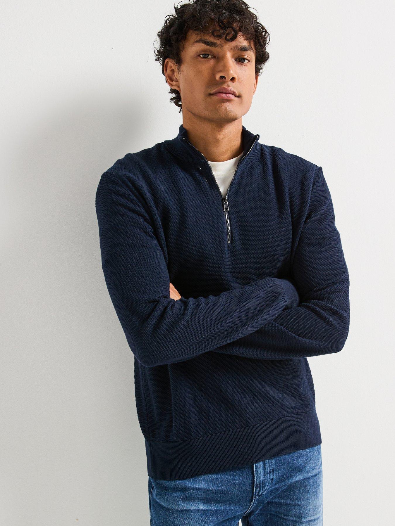 undefined Ebrando-P Regular Fit Quarter Zip Knitted Jumper - Dark Blue