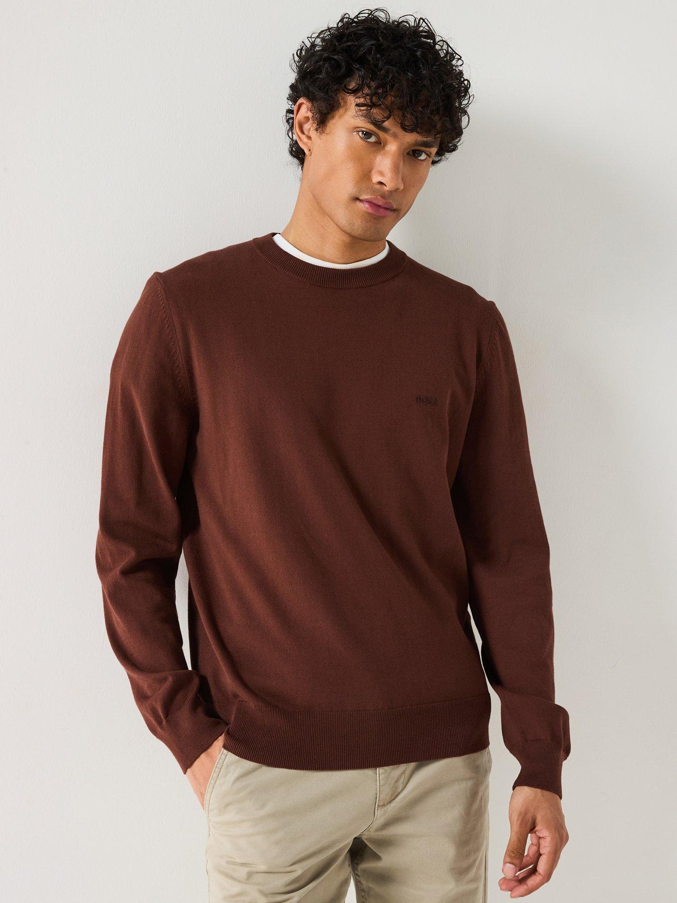 undefined Pacas-L Regular Fit Cotton Crew Textured Knitted Jumper- Brown