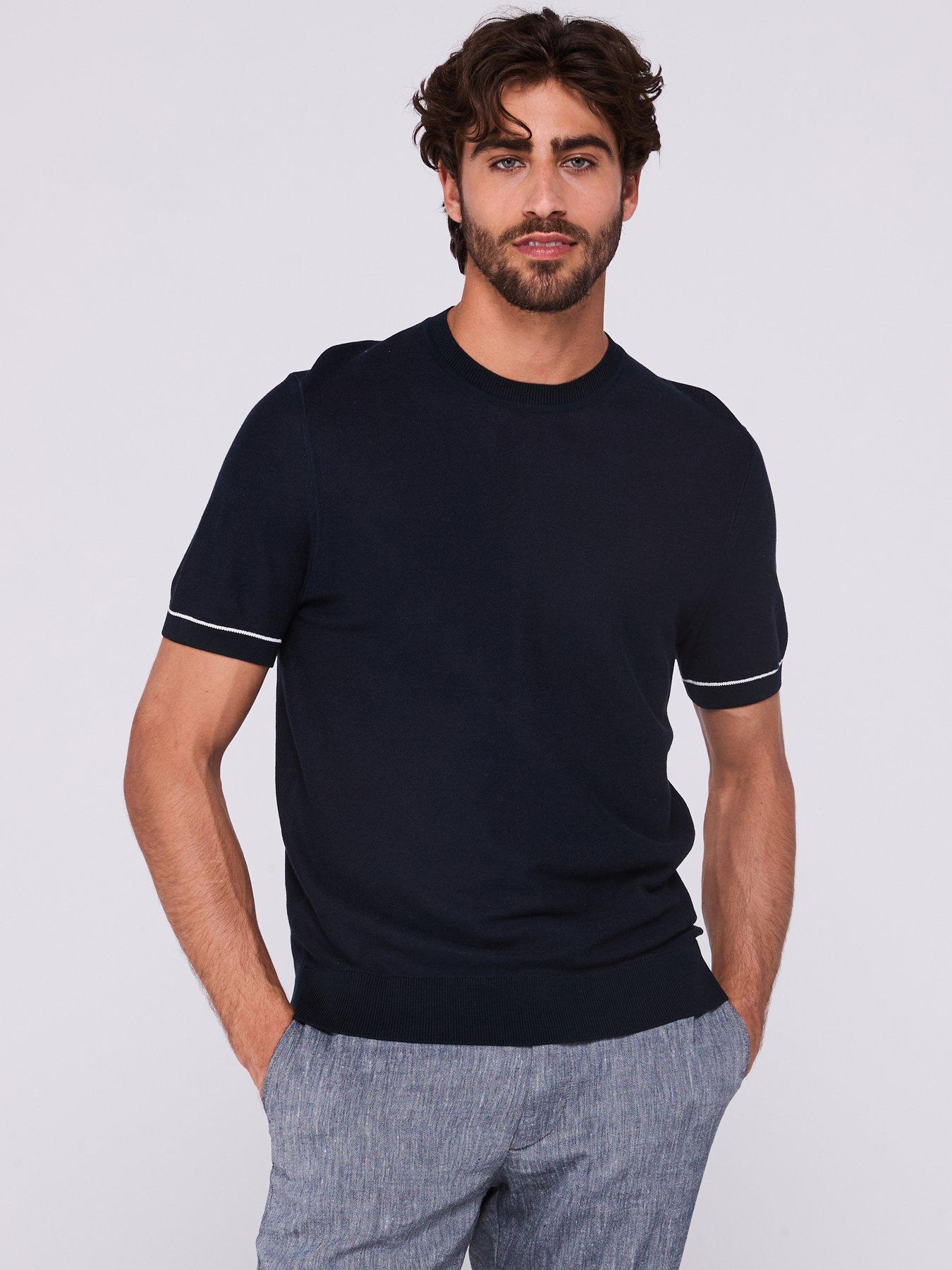 undefined H-Jianfranco Regular Fit Pique Short Sleeve Knitted Jumper - Navy