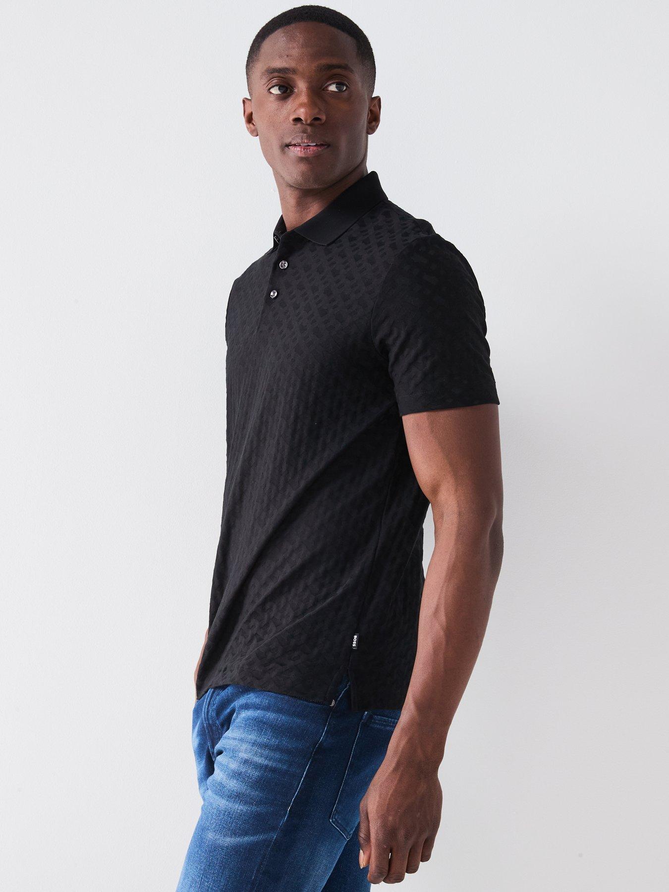 BOSS: H-pack 80 All Over Jacquard Regular Fit Polo Shirt - Black