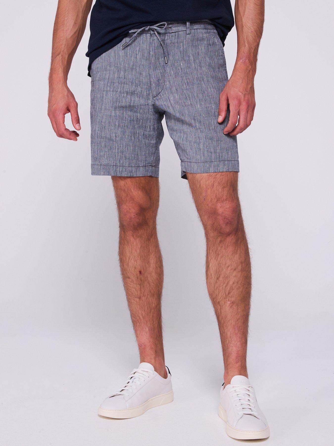 undefined Boss C-kane Regular Fit Drawstring Linen Shorts-navy