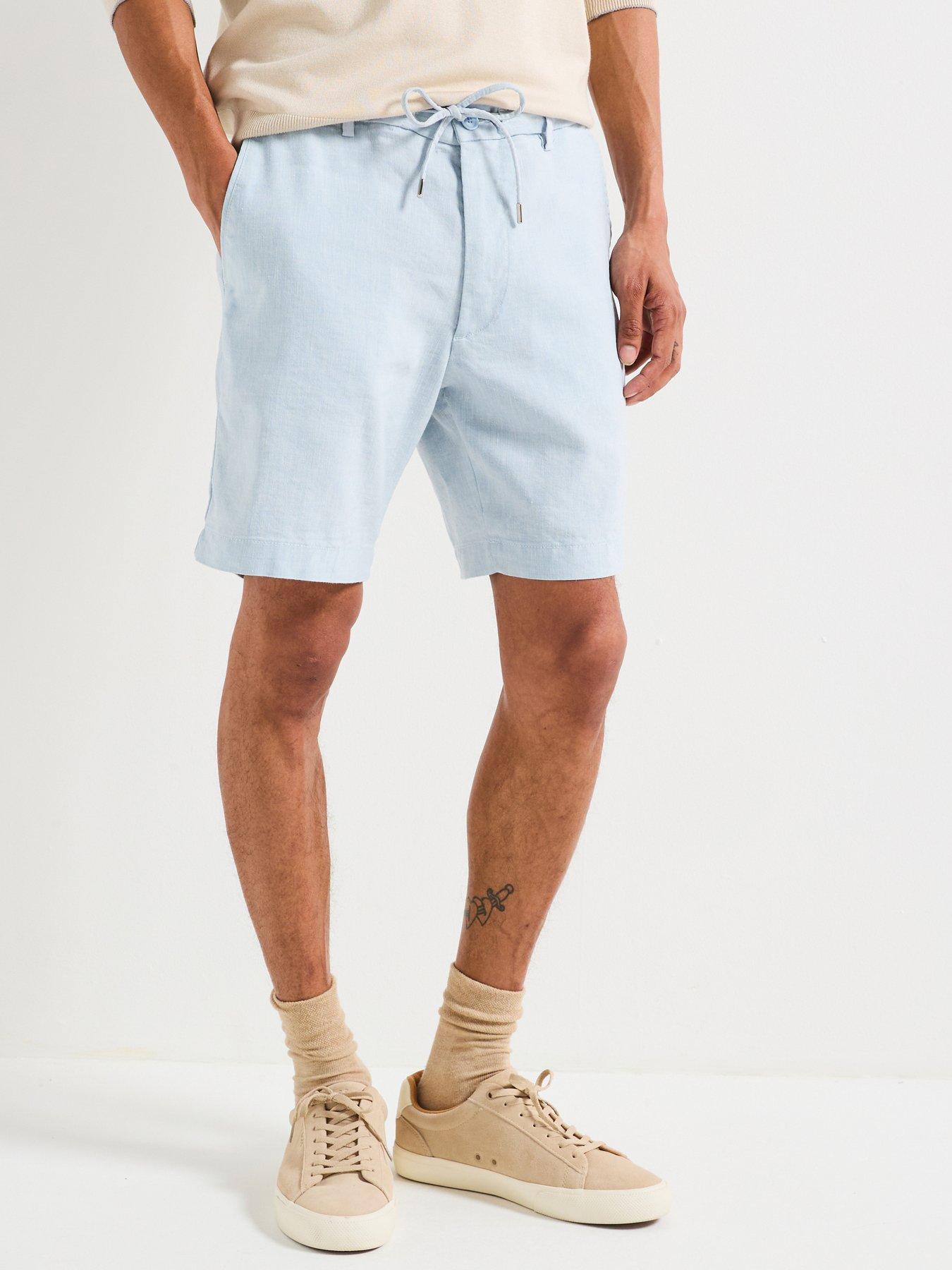 undefined C-Kane Regular Fit Drawstring Linen Shorts - Light Blue