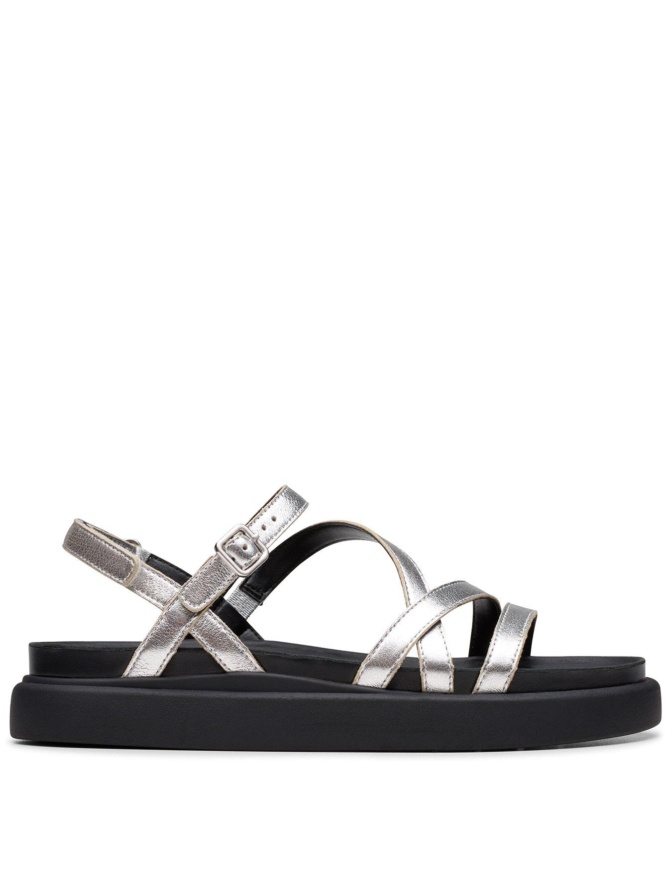 undefined Aristella Rose Leather Strappy Flat Sandal - Silver