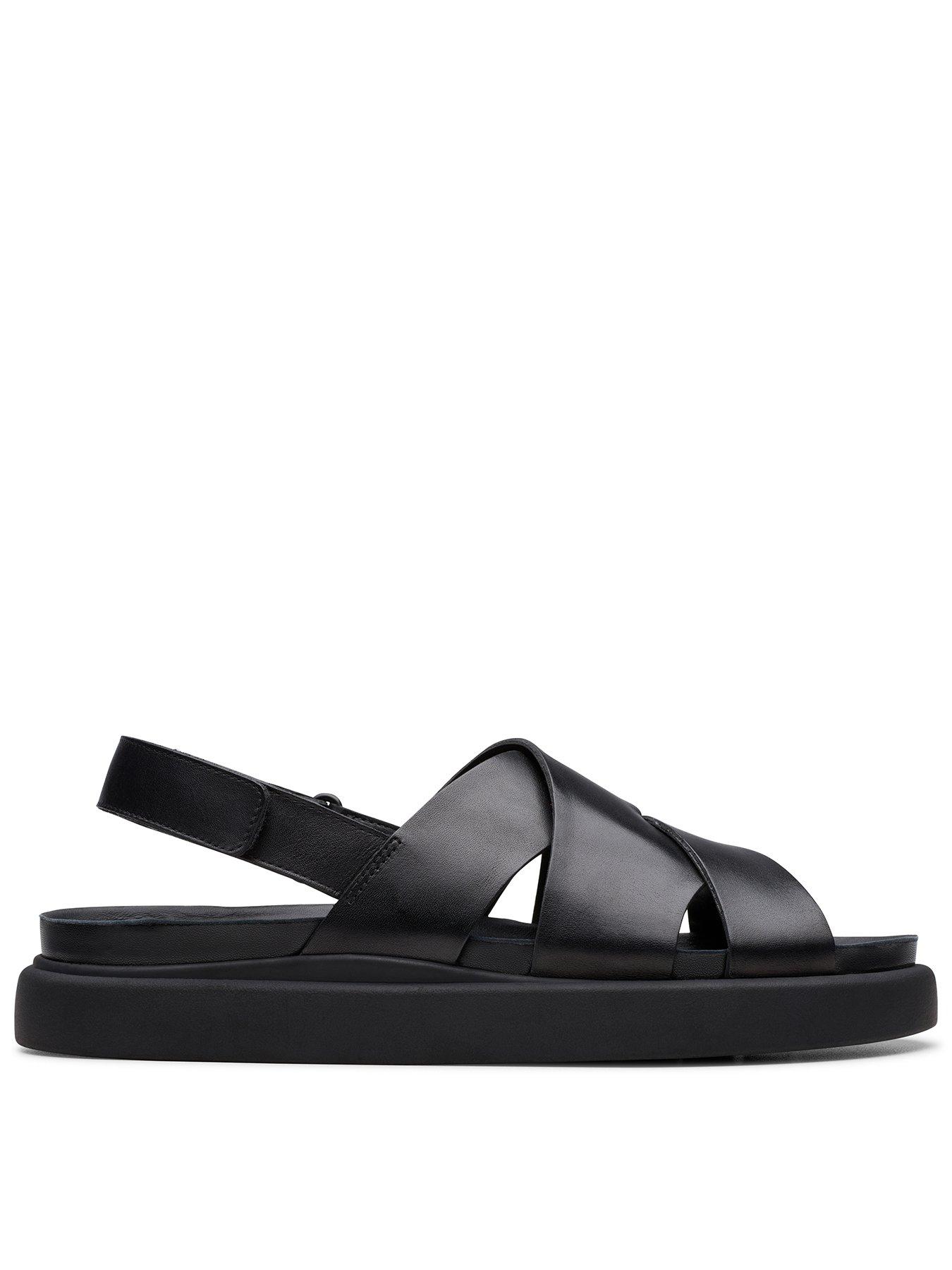 Clarks Aristella Sun Crossover Leather Flat Sandal Black Very