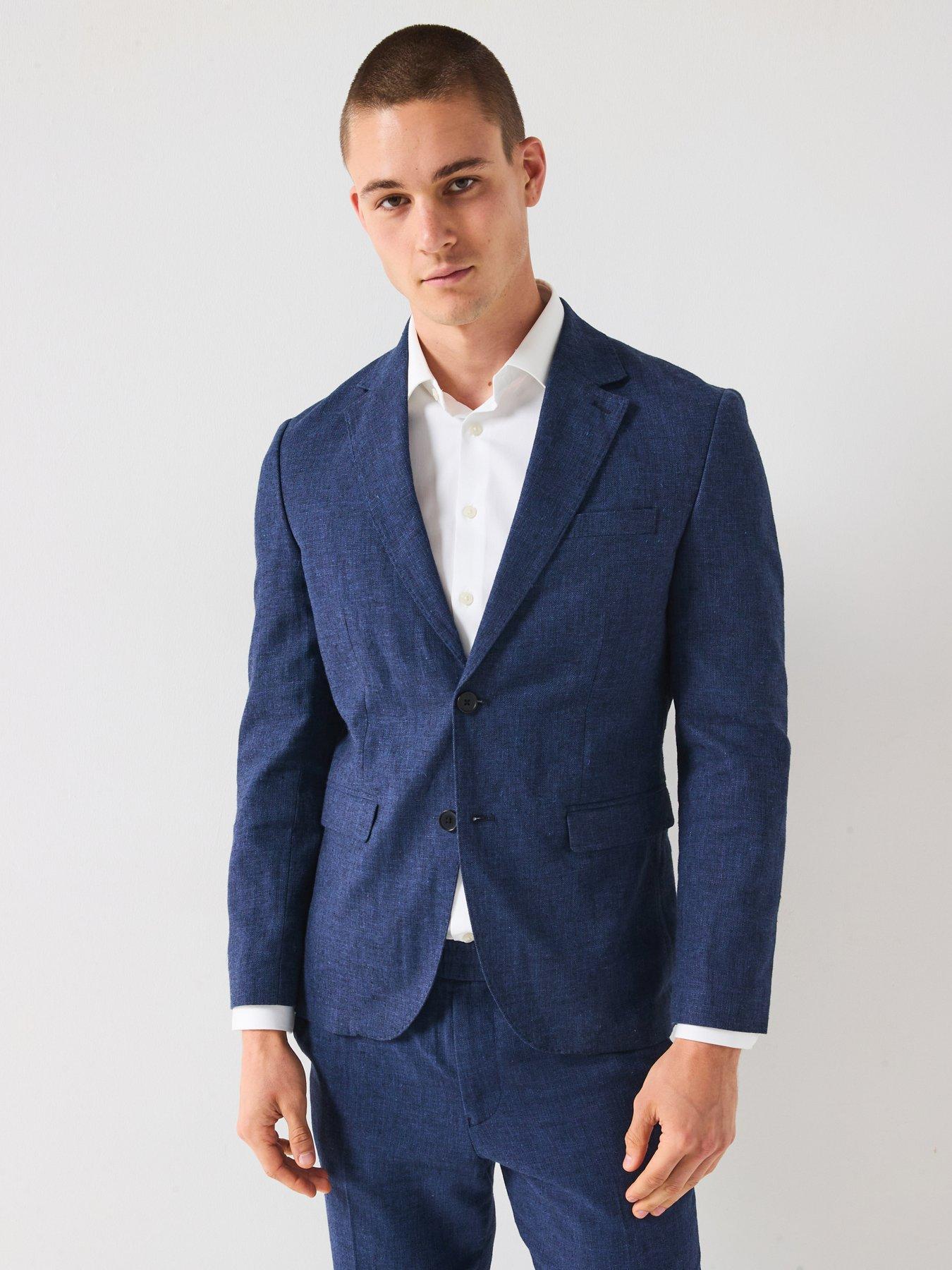 undefined Regular Fit Malik Linen Blazer - Navy