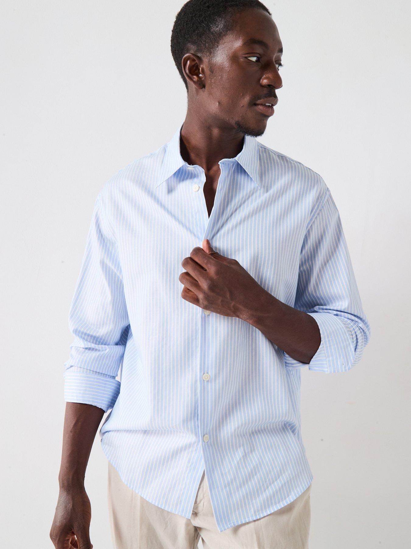 undefined Kevin Relaxed Fit Mix Long Sleeve Shirt - Light Blue Stripes