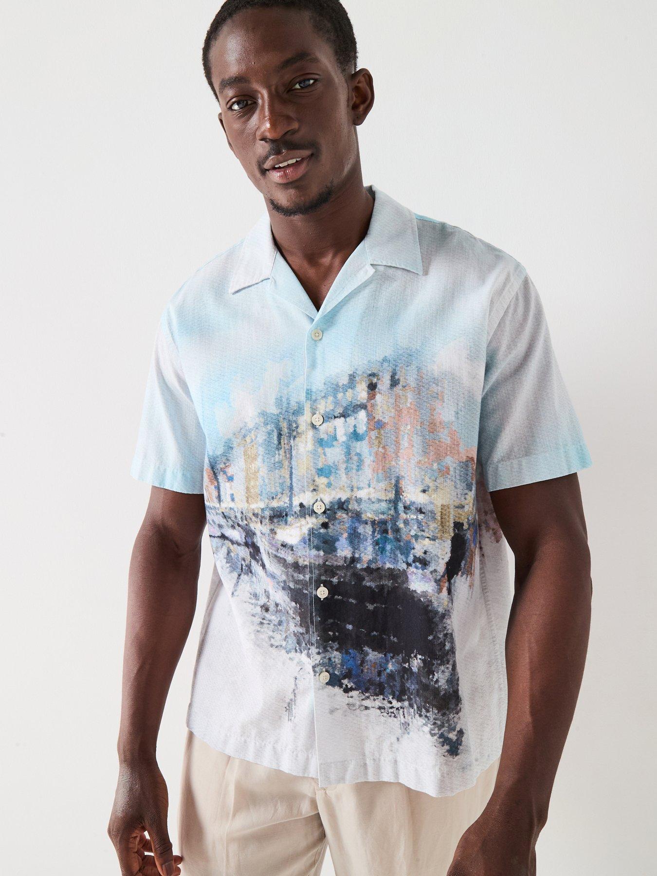 undefined Carl Relaxed Fit Aop Short Sleeve Shirt - Cashmere Blue Aop
