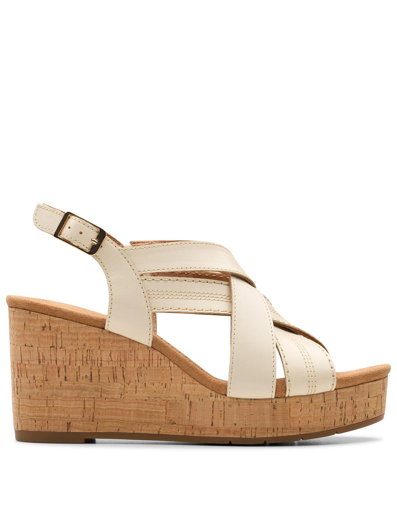 undefined Sabina Sling Leather Wedges - Cream