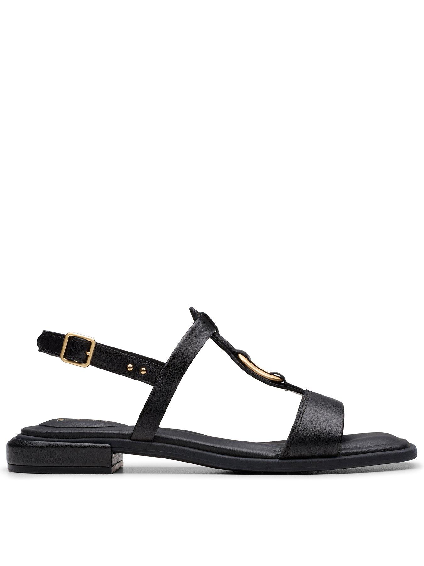 Image of Clarks Ariany Sling Leather Flat Sandal - Black