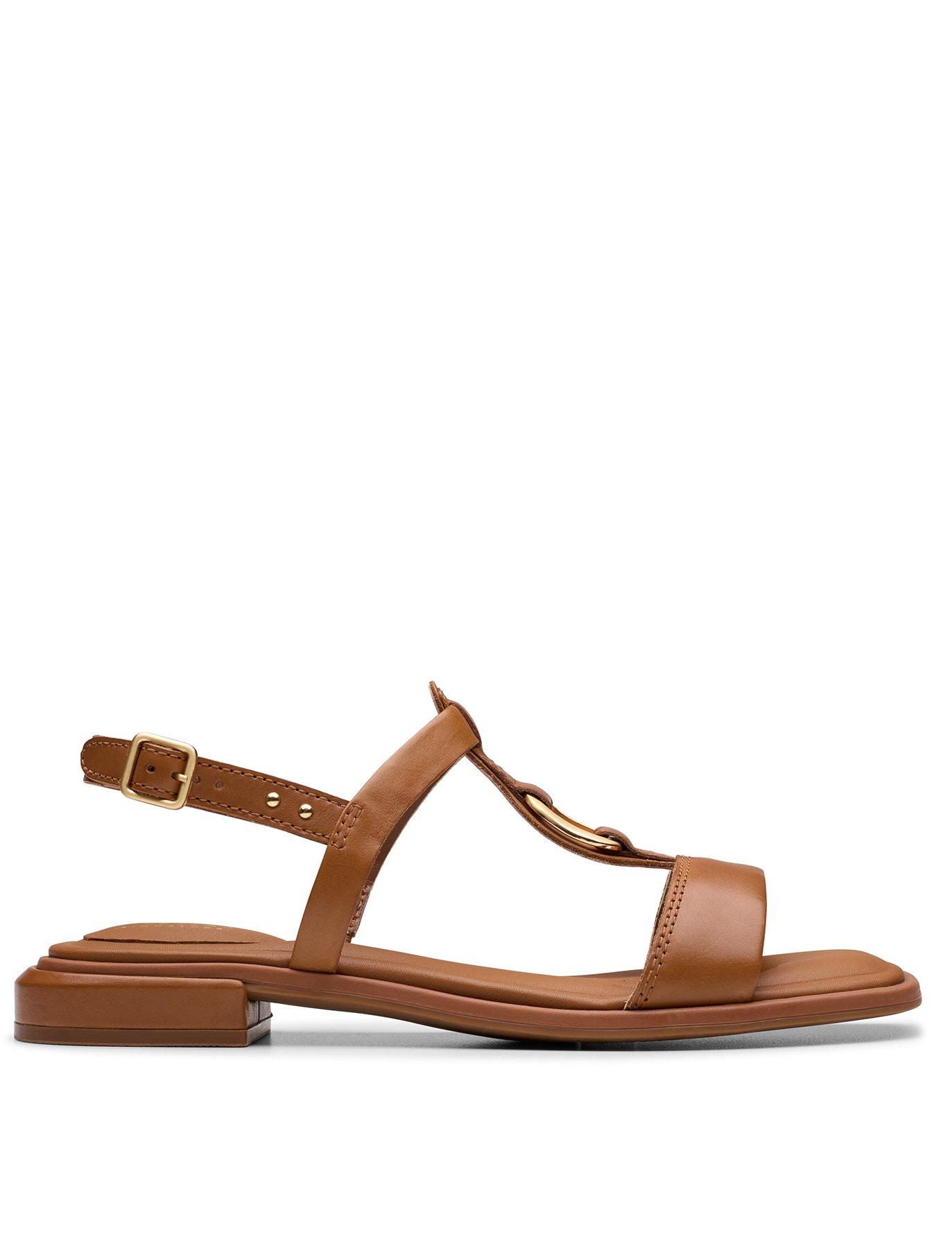 Image of Clarks Ariany Sling Leather Flat Sandal - Tan