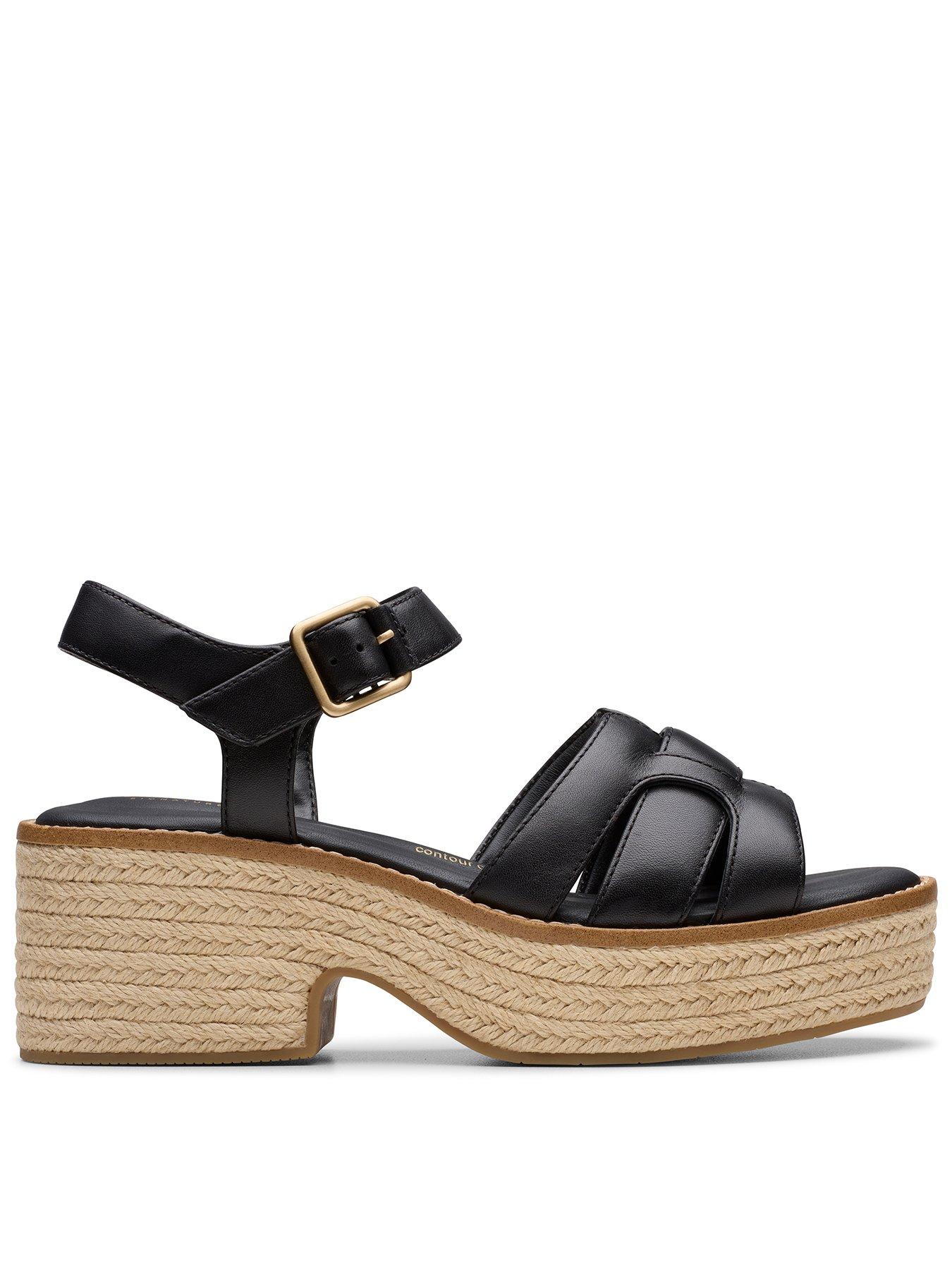 undefined Coledale Strap Leather Platform Wedge Heel - Black