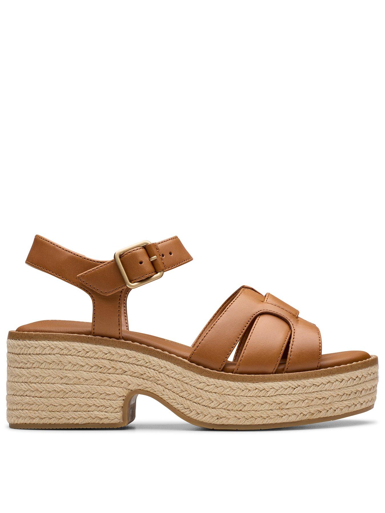 undefined Coledale Strap Leather Platform Wedge Heel - Tan