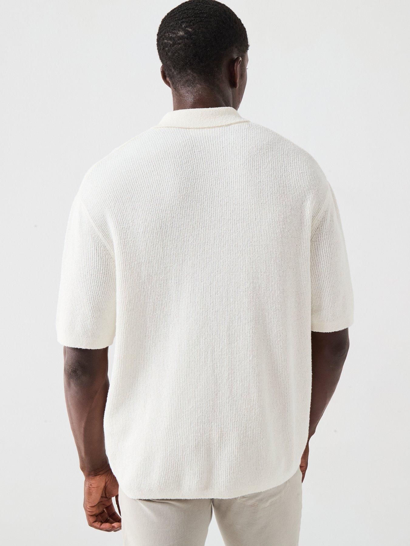 Image 2 of 5 of Selected Homme Telum Short Sleeve Relaxed Fit Knitted Resort Cardigan - Egret