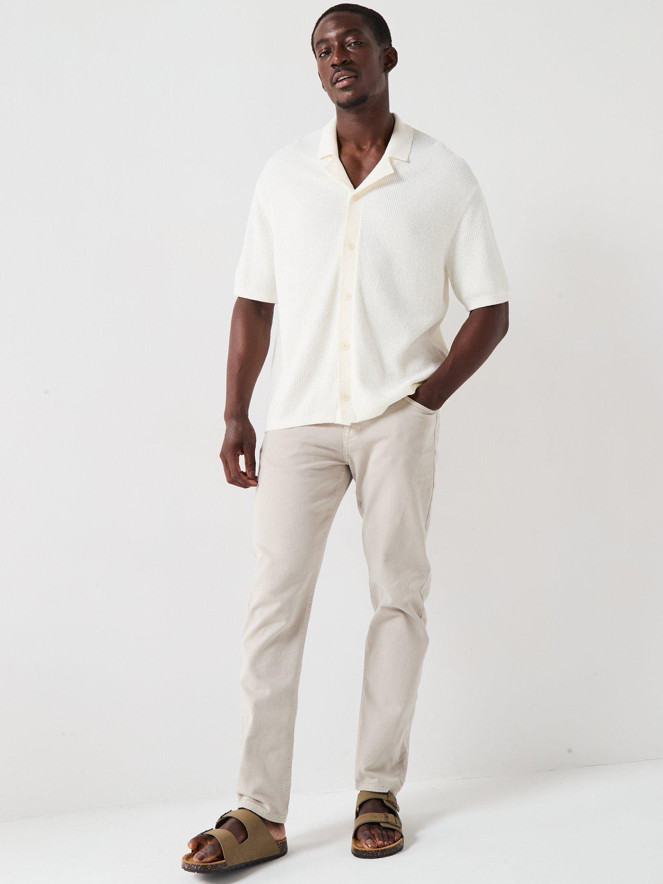 Image 3 of 5 of Selected Homme Telum Short Sleeve Relaxed Fit Knitted Resort Cardigan - Egret
