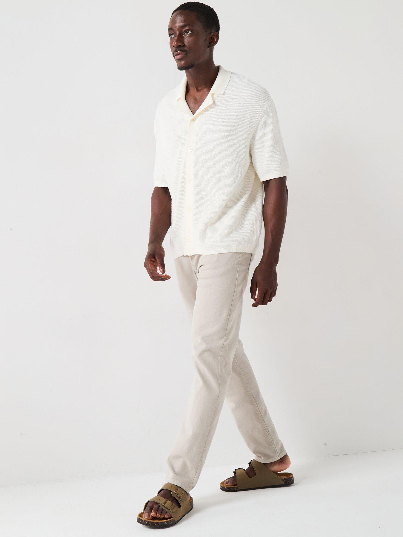 Image 4 of 5 of Selected Homme Telum Short Sleeve Relaxed Fit Knitted Resort Cardigan - Egret