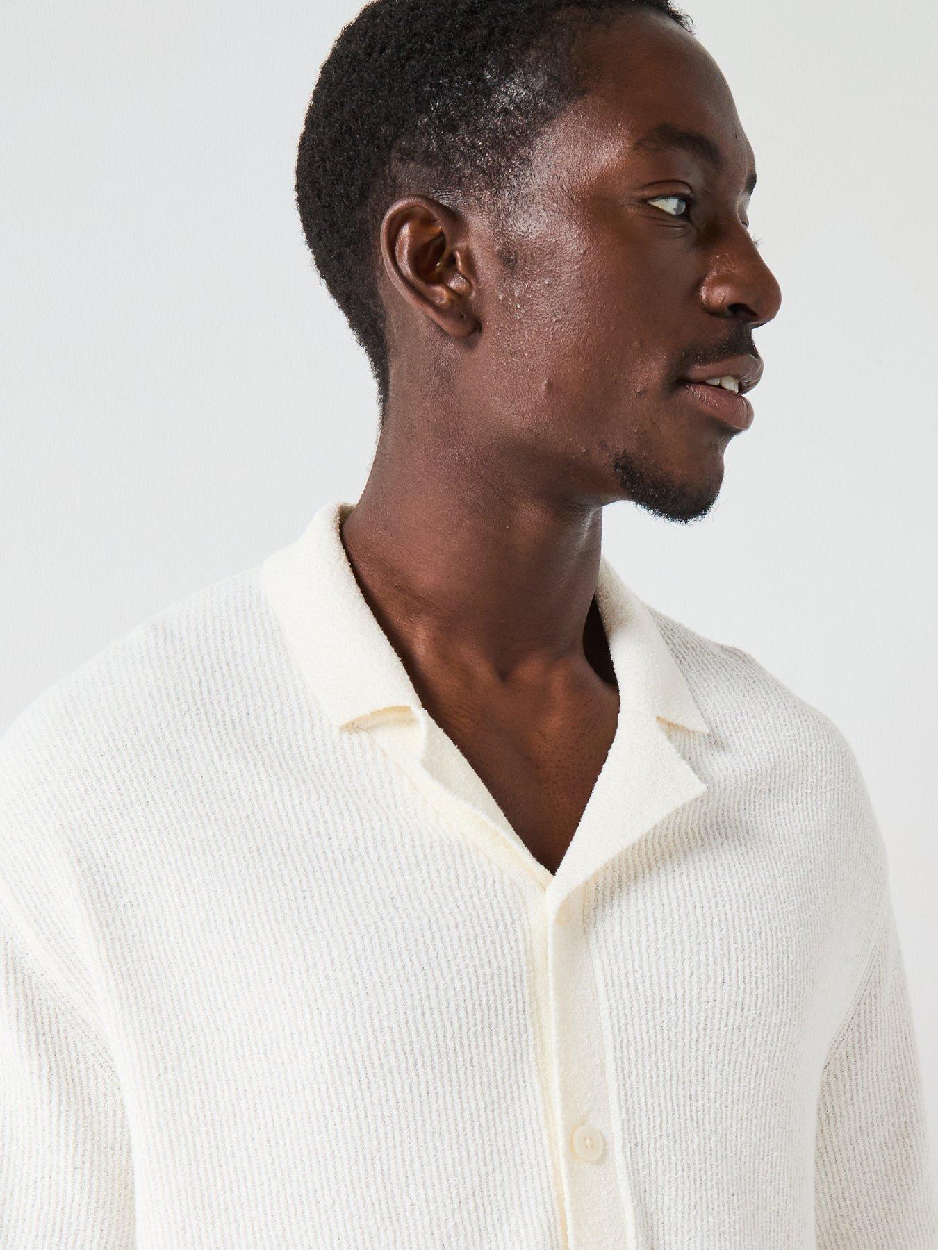Image 5 of 5 of Selected Homme Telum Short Sleeve Relaxed Fit Knitted Resort Cardigan - Egret
