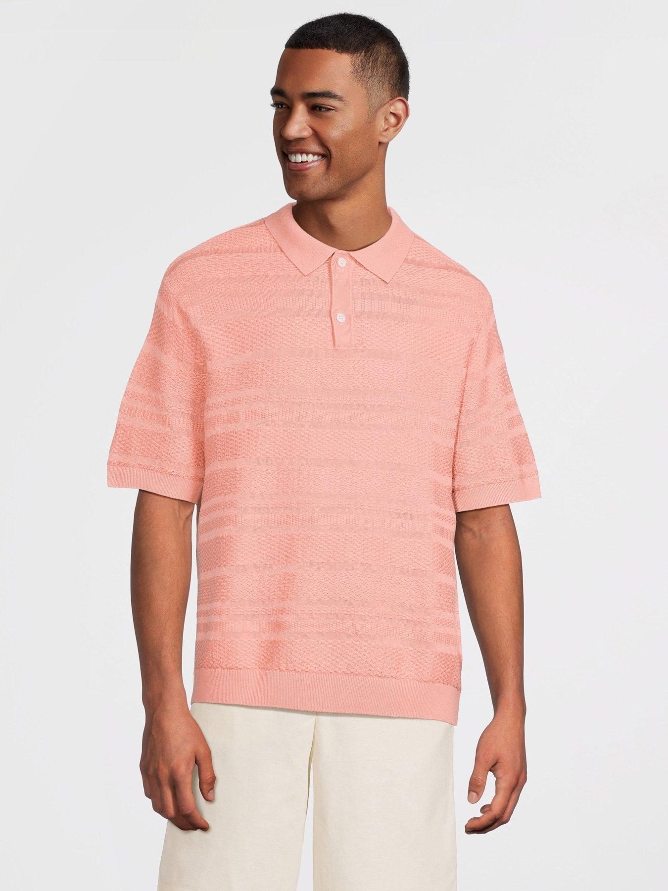 undefined Foam Short Sleeve Relaxed Fit Structured Knitted Polo Shirt - Salmon