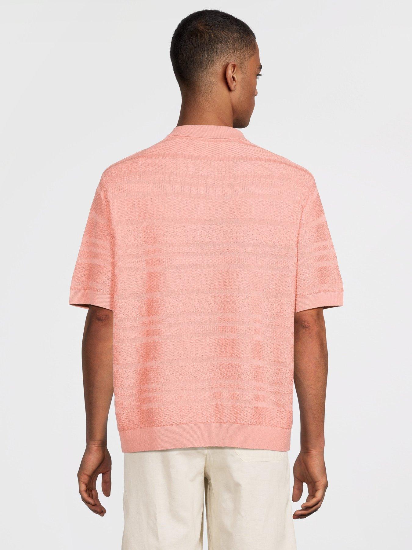 Image 2 of 5 of Selected Homme Foam Short Sleeve Relaxed Fit Structured Knitted Polo Shirt - Salmon