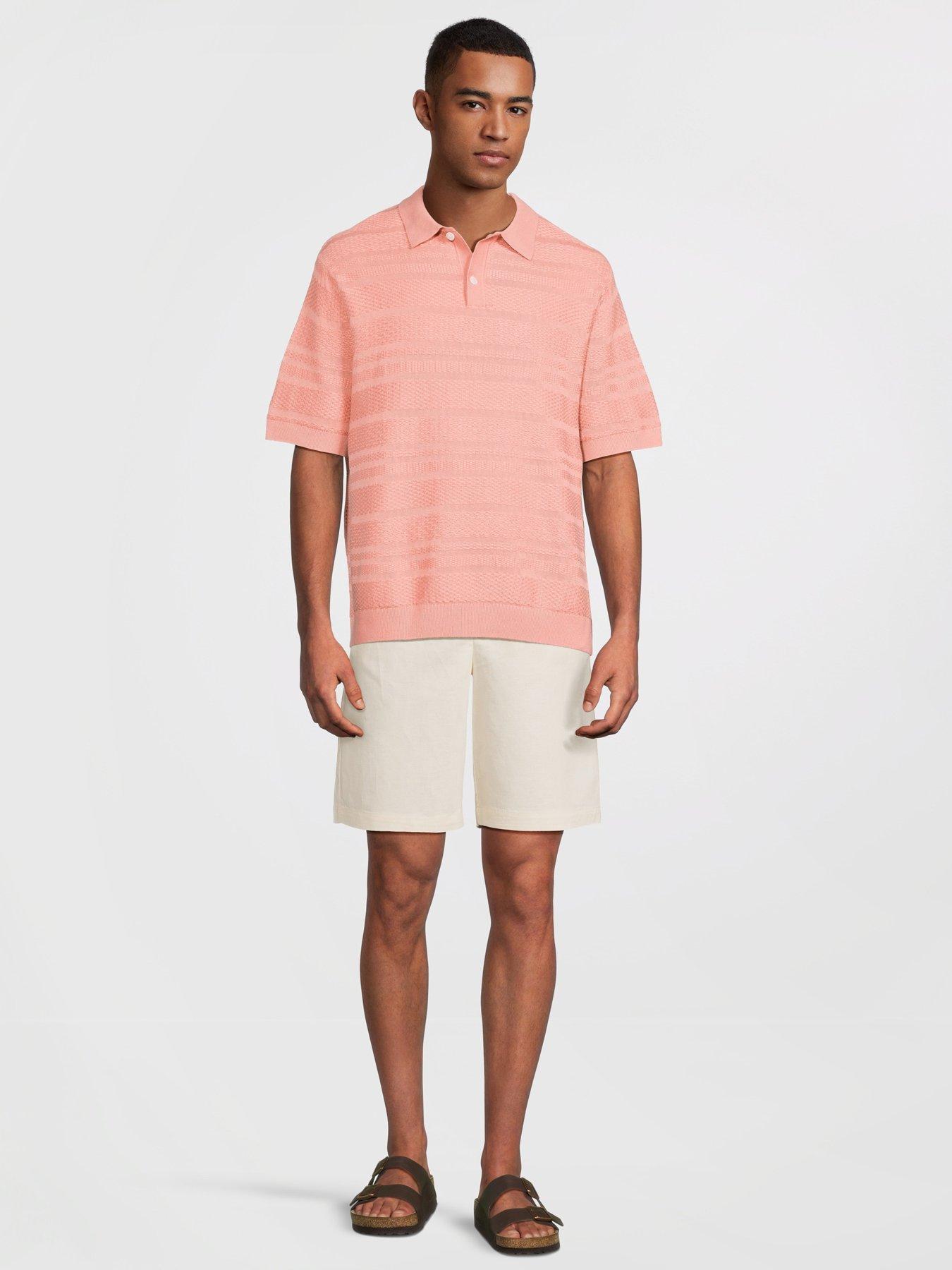 Image 3 of 5 of Selected Homme Foam Short Sleeve Relaxed Fit Structured Knitted Polo Shirt - Salmon