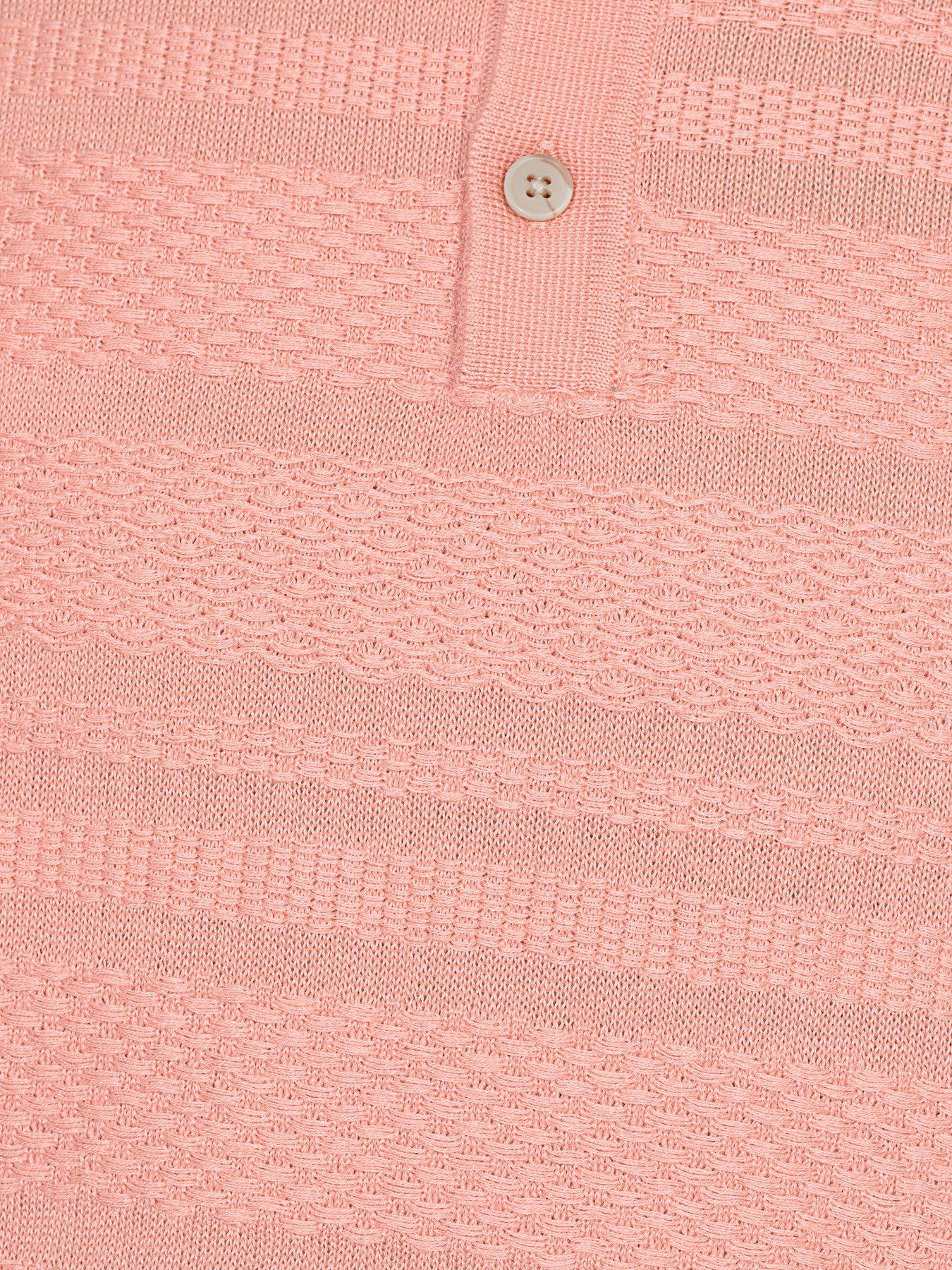 Image 4 of 5 of Selected Homme Foam Short Sleeve Relaxed Fit Structured Knitted Polo Shirt - Salmon