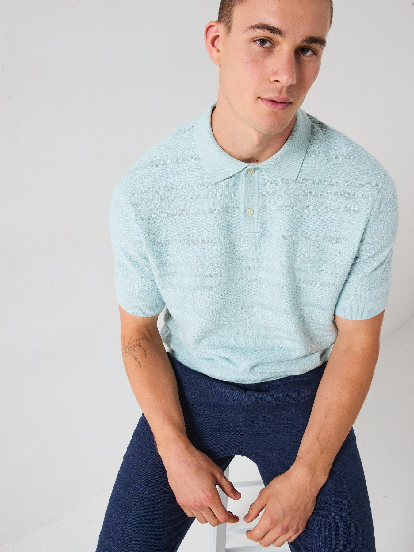 Selected Homme Foam Short Sleeve Structured Knitted Polo Shirt - Light Blue