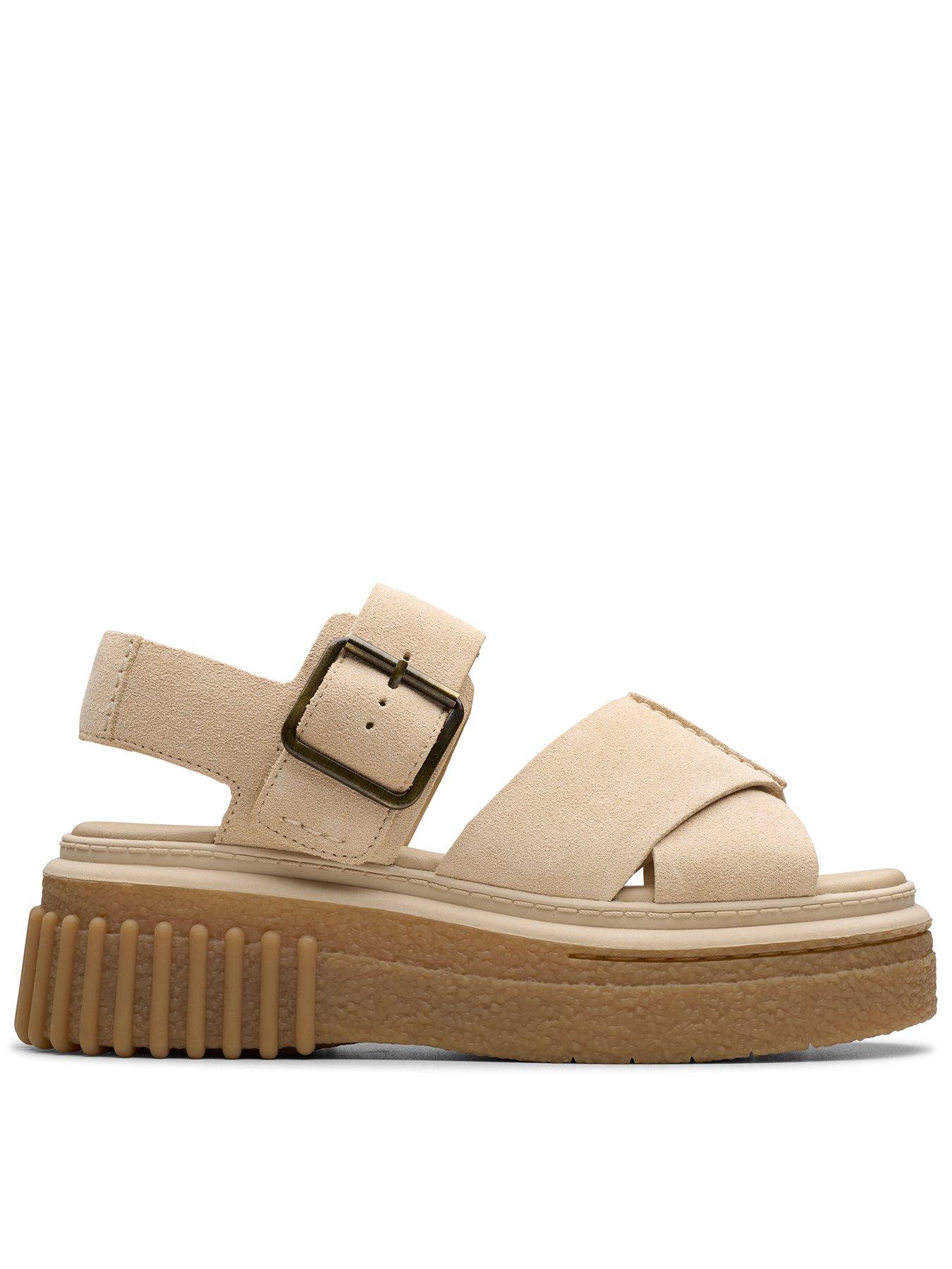 Image of Clarks Evamar Wishsuede Flatform Sandal - Ecru