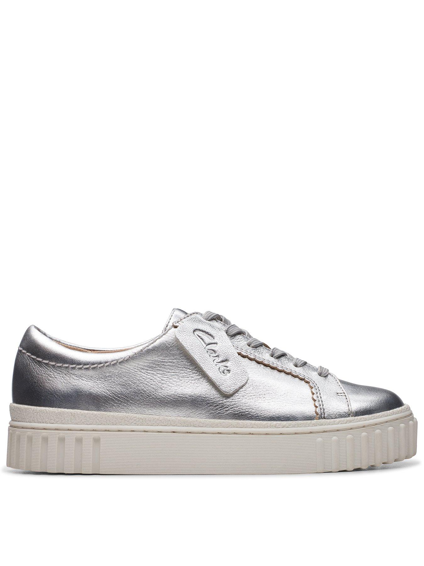 Image 1 of 7 of Clarks Mayhill Walk Metallic Flatform Trainer - Silver