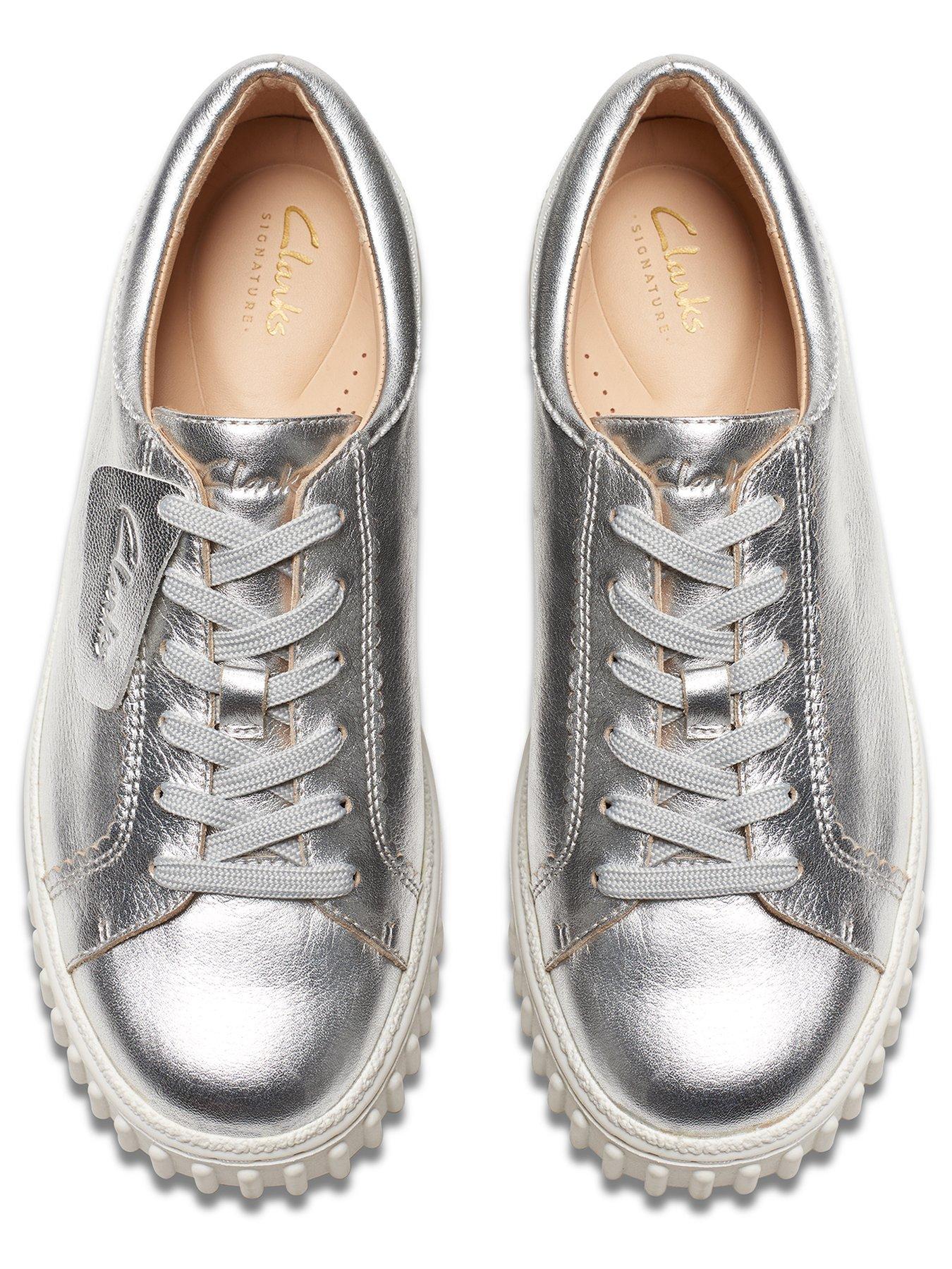 Image 4 of 7 of Clarks Mayhill Walk Metallic Flatform Trainer - Silver
