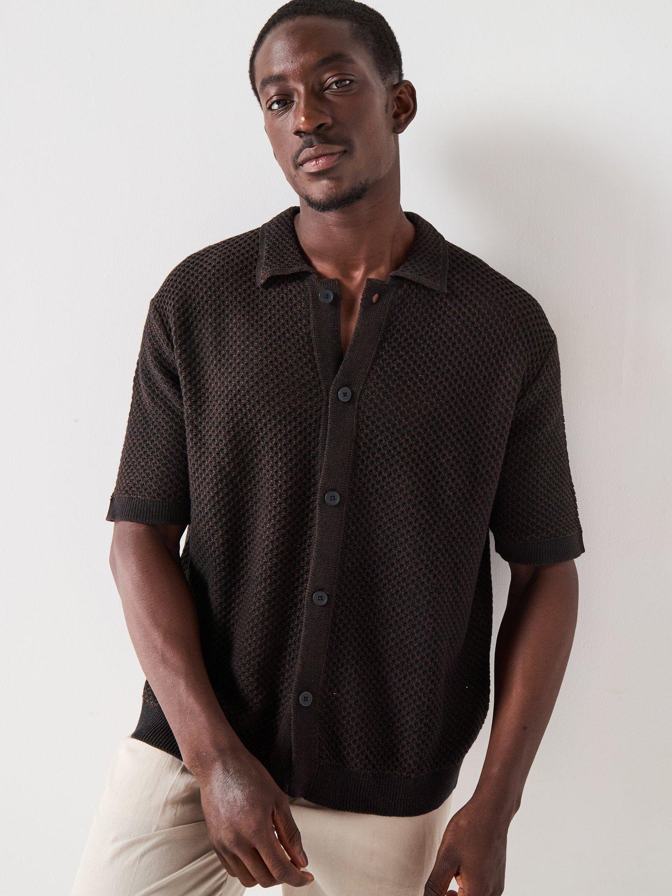 undefined Ginger Short Sleeve Relaxed Fit Knitted Polo Cardigan - Black Demitasse Twist