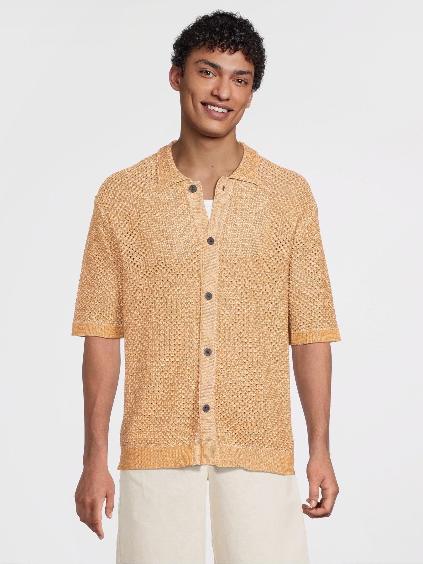 Selected Homme Ginger Short Sleeve Relaxed Fit Knitted Polo Cardigan - Light Brown