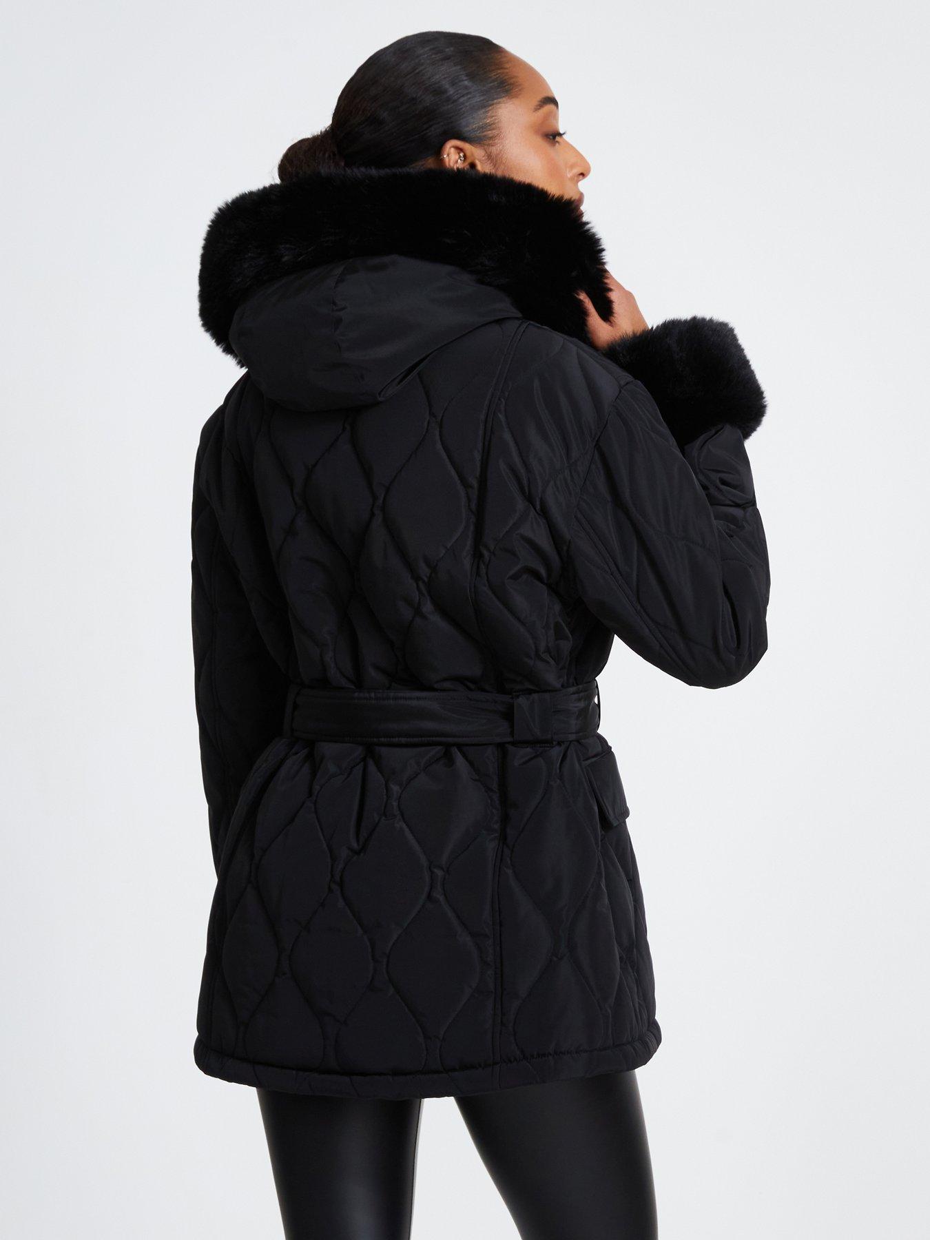 Quiz Black Faux Fur Trim Jacket